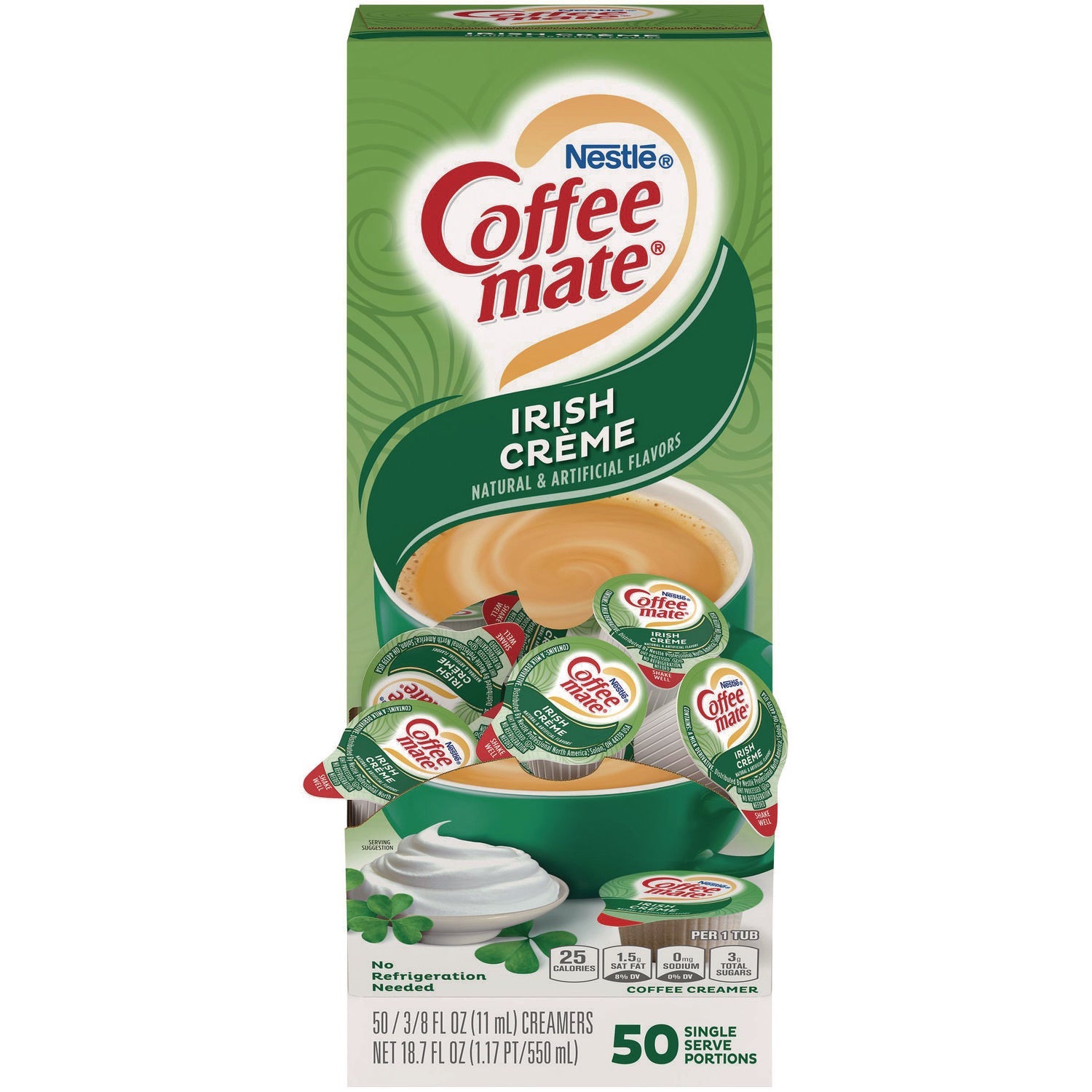 Coffee mate® Liquid Coffee Creamer, Irish Cream, 0.38 oz Mini Cups, 50/Box
