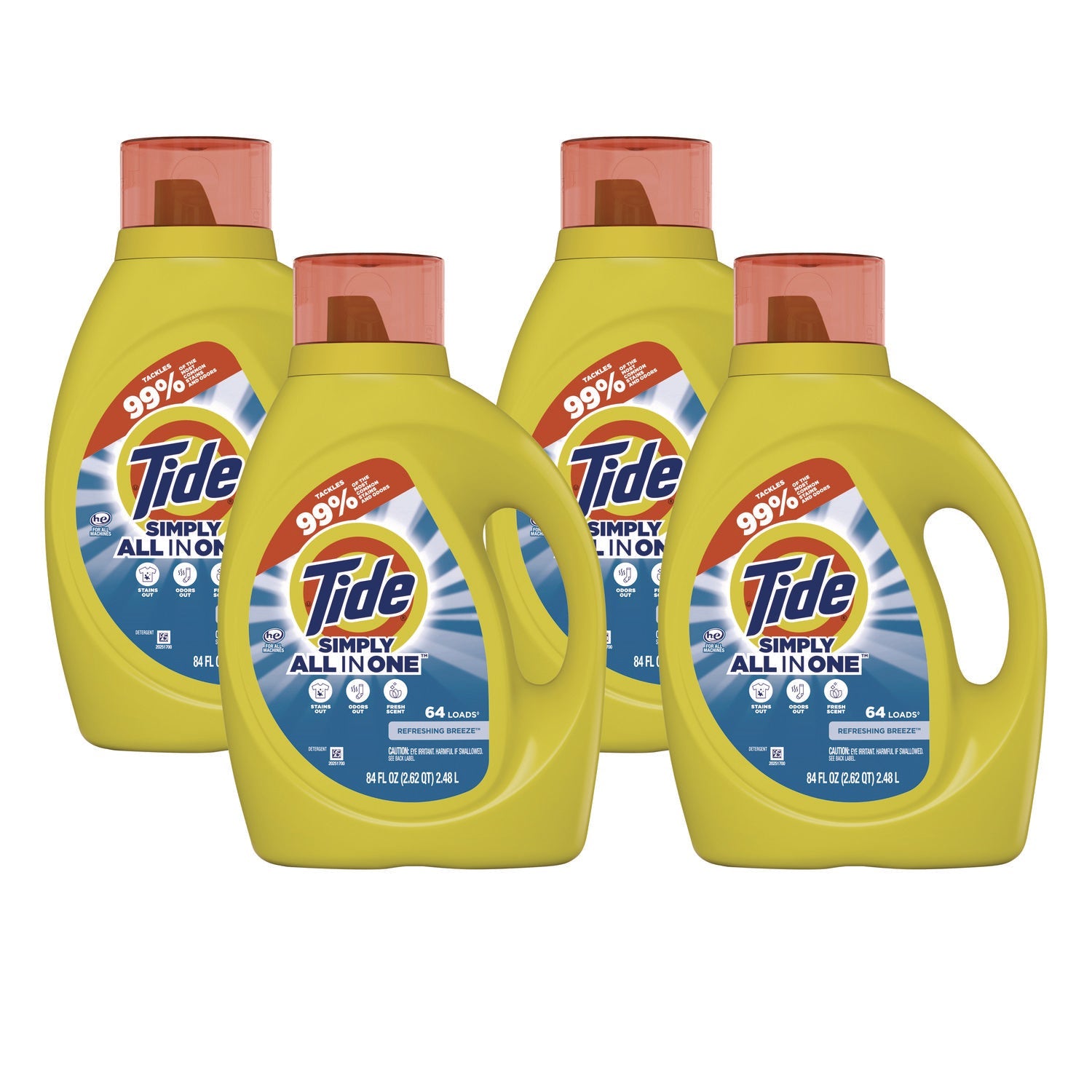 Tide® Simply Clean and Fresh Laundry Detergent, Refreshing Breeze, 64 Loads, 84 oz Bottle, 4/Carton