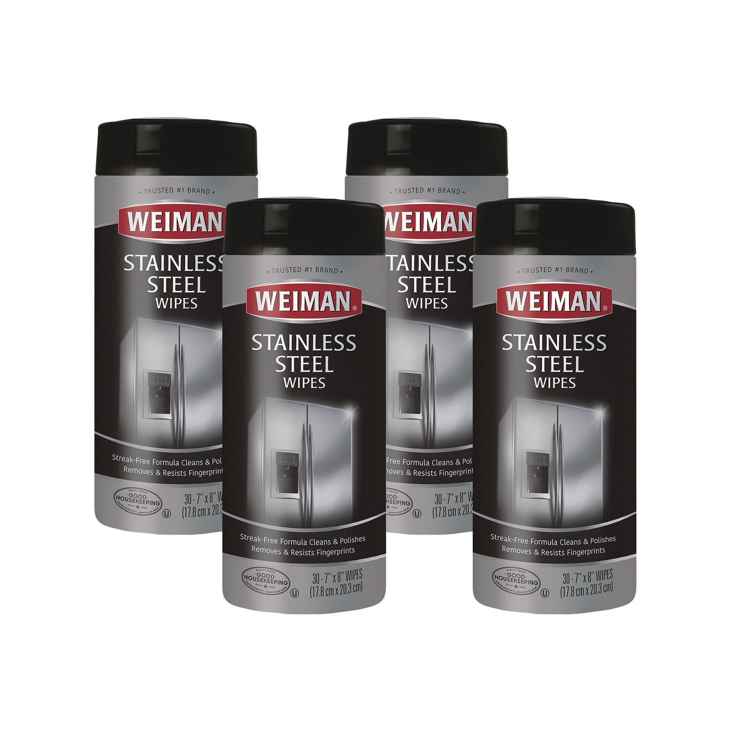 WEIMAN® Stainless Steel Wipes, 1-Ply, 7 x 8, White, 30/Canister