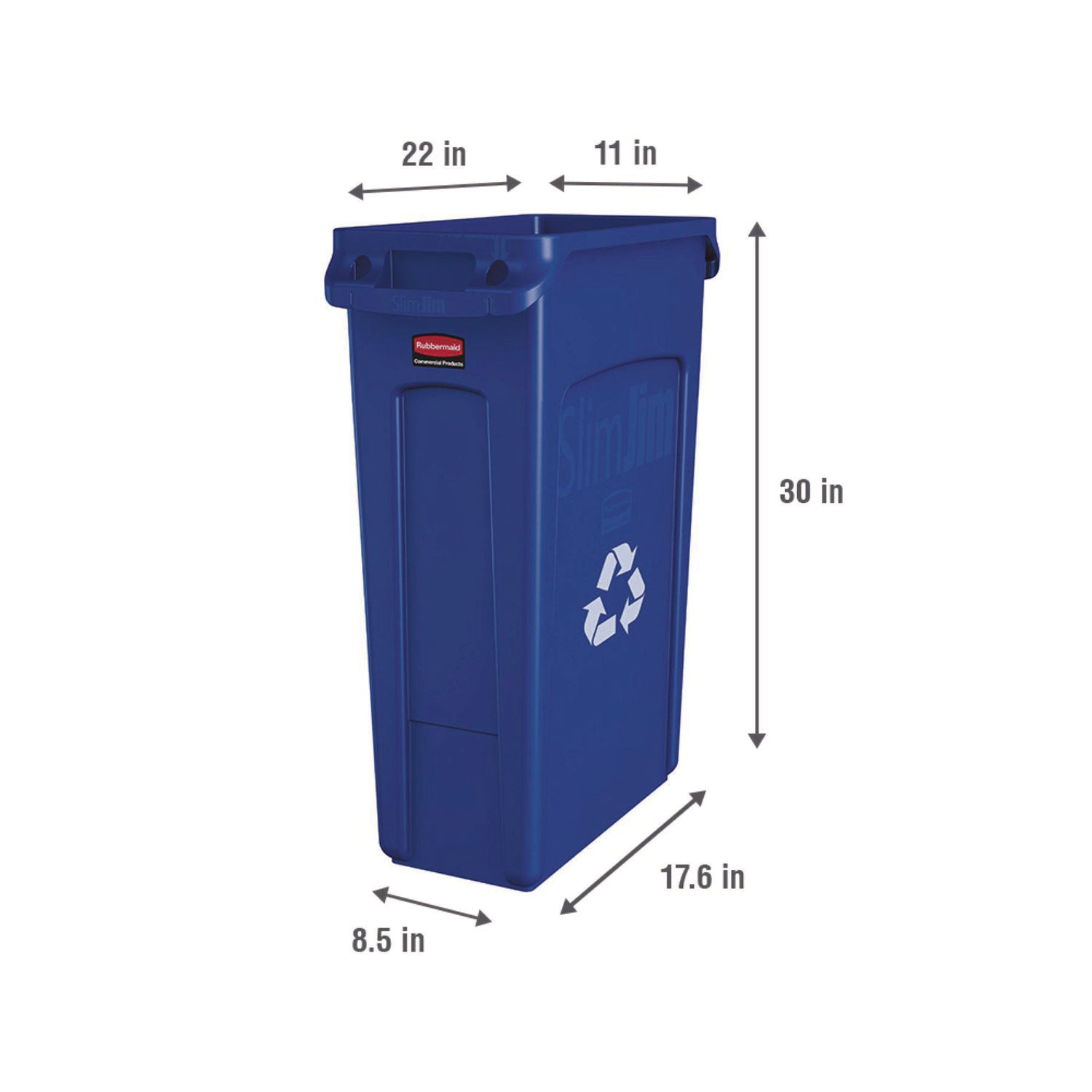 Rubbermaid® Commercial Slim Jim Plastic Recycling Container with Venting Channels, 23 gal, Plastic, Blue