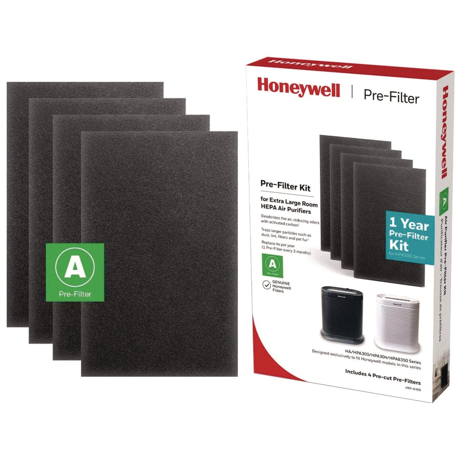Honeywell Pre-Cut Carbon Pre-Filter, Fits Models: HPA300/HPA304/HPA3300/HPA5300/HPA8350, Box of 4 Filters