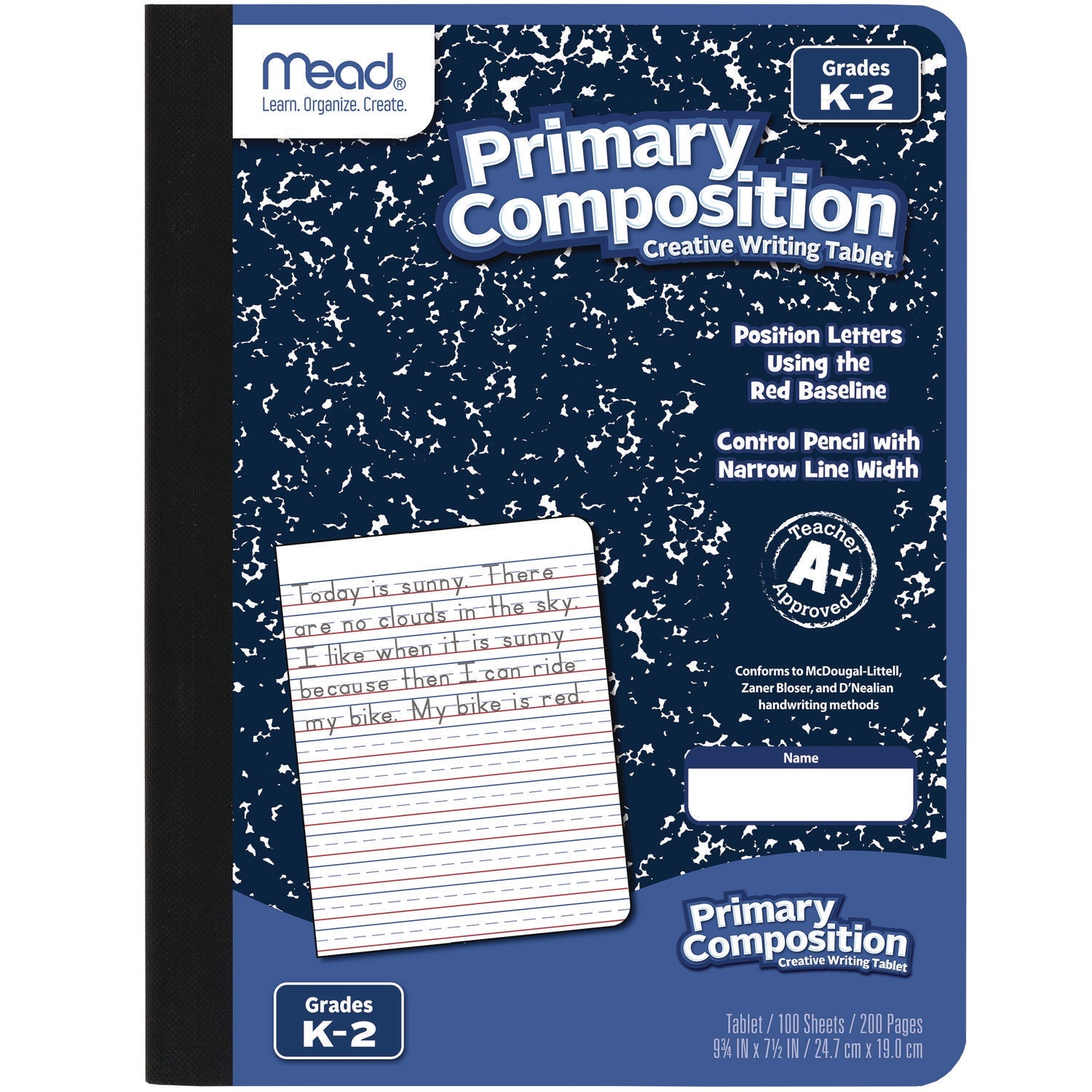Mead® Primary Journal Creative Writing Composition Book, Manuscript Format, Blue/Black/White Cover, (100) 9.75 x 7.5 Sheets