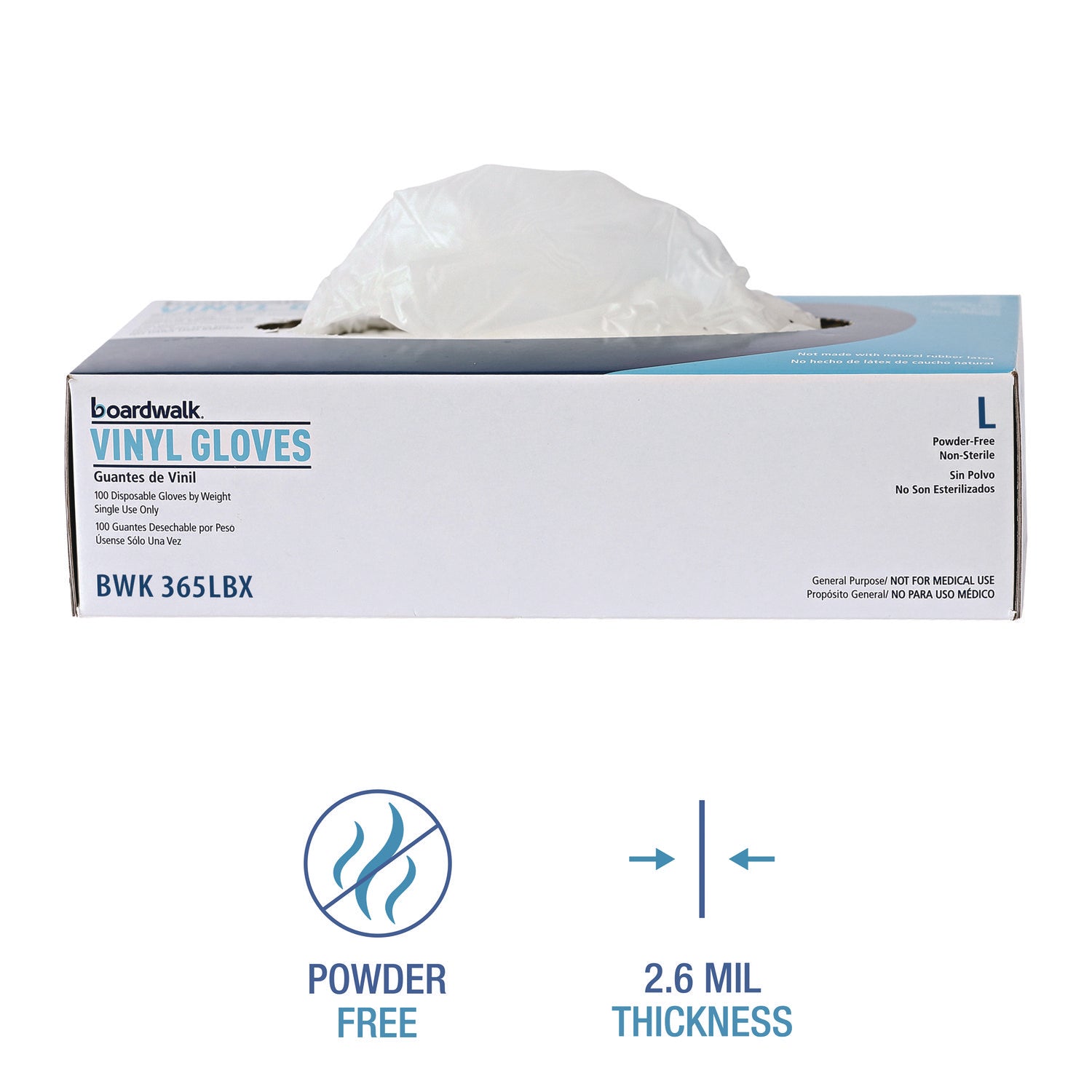 Boardwalk® General Purpose Vinyl Gloves, Powder/Latex-Free, 2.6 mil, Large, Clear, 100/Box