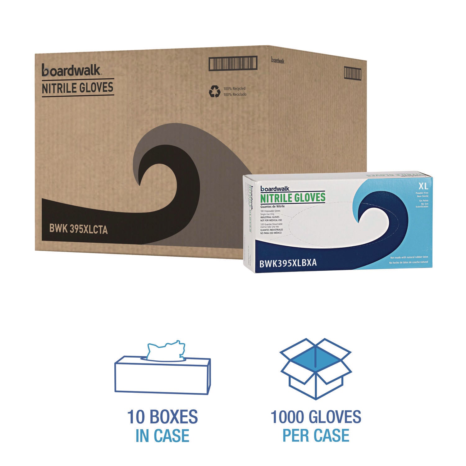 Boardwalk® Disposable General-Purpose Powder-Free Nitrile Gloves, X-Large, Blue, 5 mil, 1,000/Carton