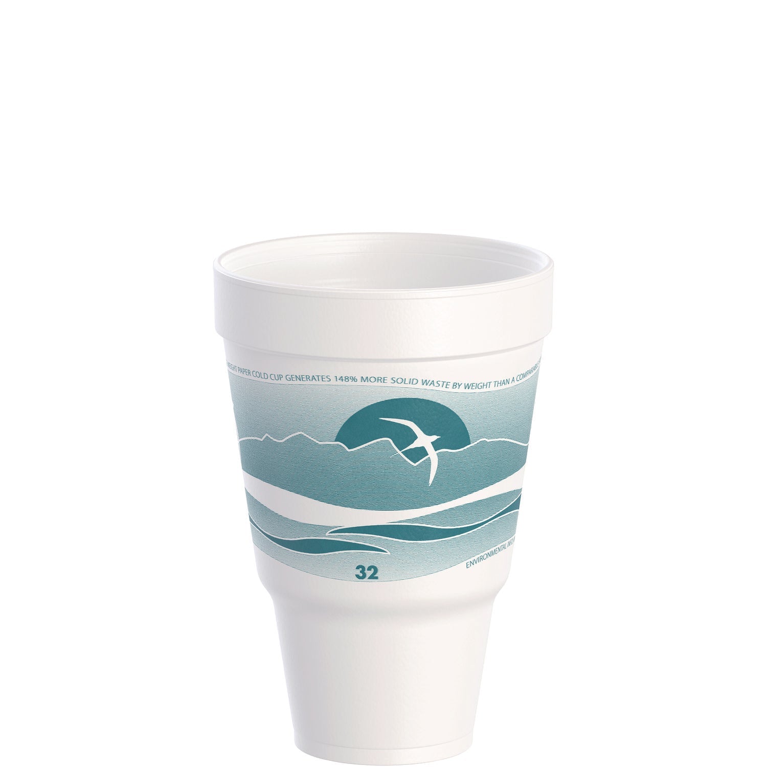 Dart® J Cup Insulated Foam Pedestal Cups, 32 oz, White/Teal, 25/Sleeve, 20 Sleeves/Carton - Bloom Skins