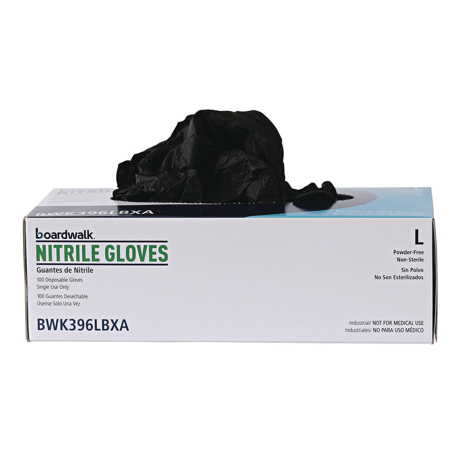 Boardwalk® Disposable General-Purpose Powder-Free Nitrile Gloves, Large, Black, 4.4 mil, 100/Box