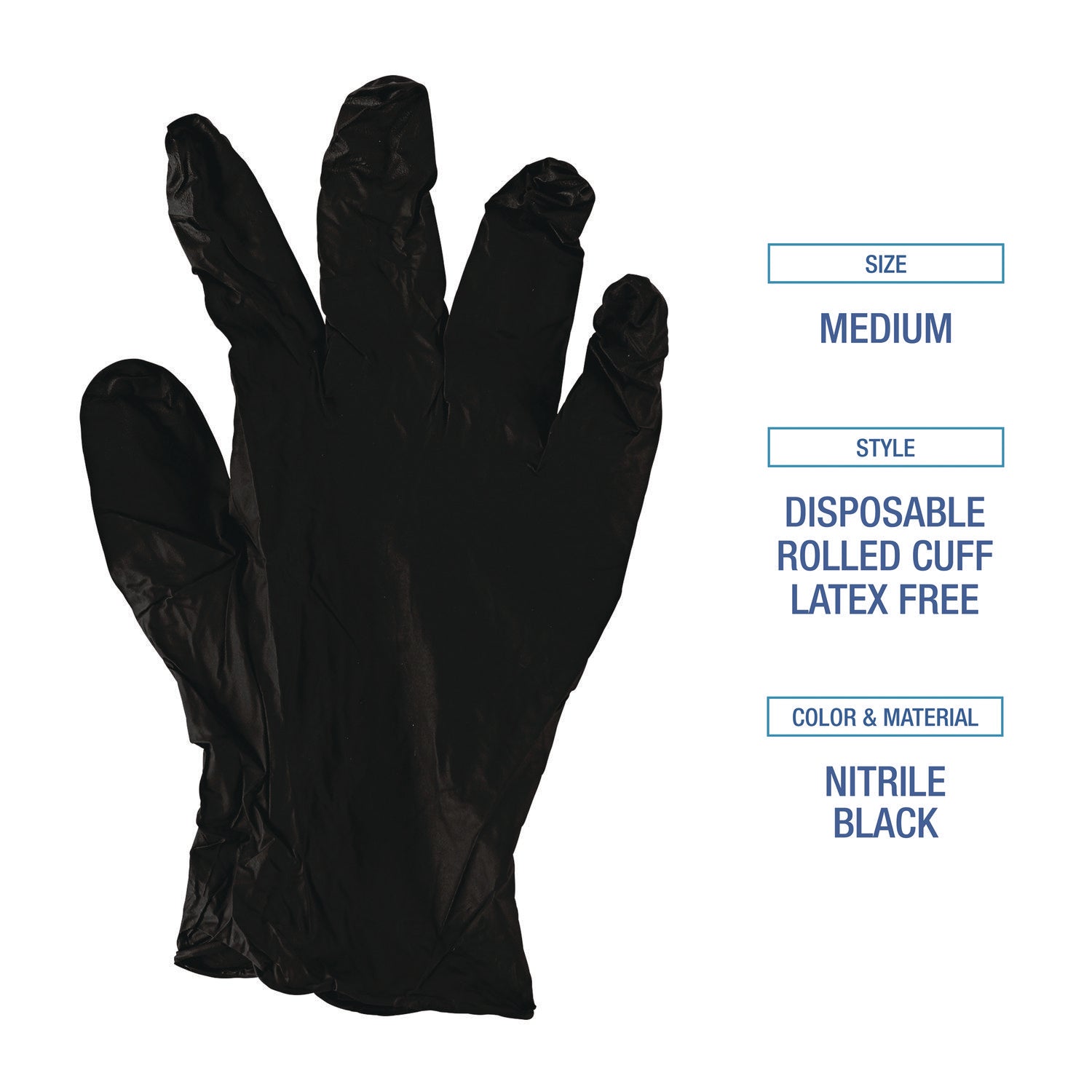 Boardwalk® Disposable General-Purpose Powder-Free Nitrile Gloves, Medium, Black, 4.4 mil, 100/Box, 10 Boxes/Carton