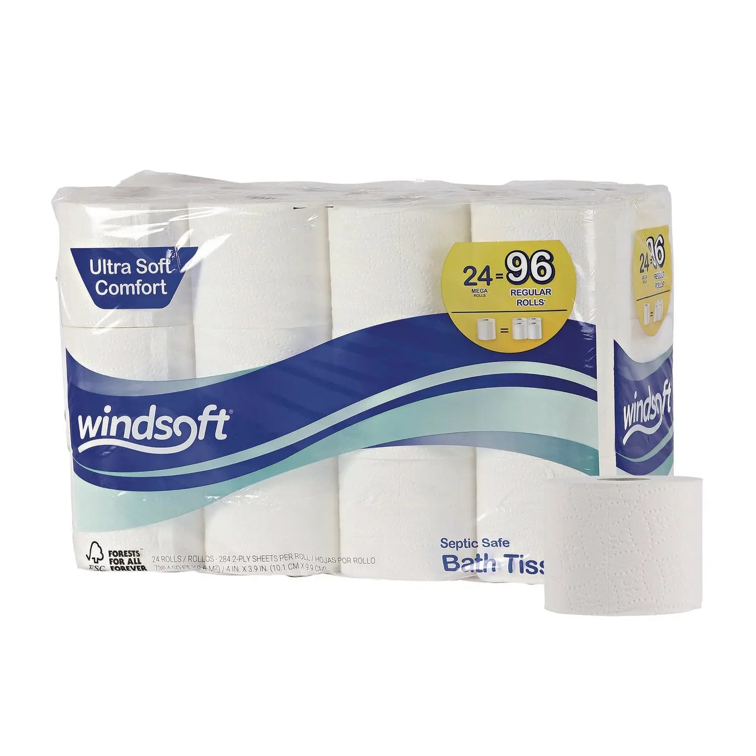 Windsoft® Premium Bath Tissue, Septic Safe, 2-Ply, White, 284 Sheets/Roll, 24 Rolls/Carton