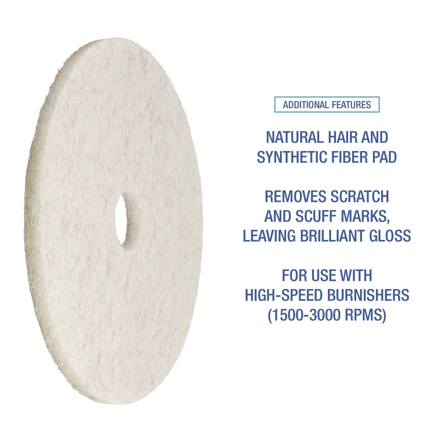 Boardwalk® Natural Burnishing Floor Pads, 24" Diameter, White, 5/carton