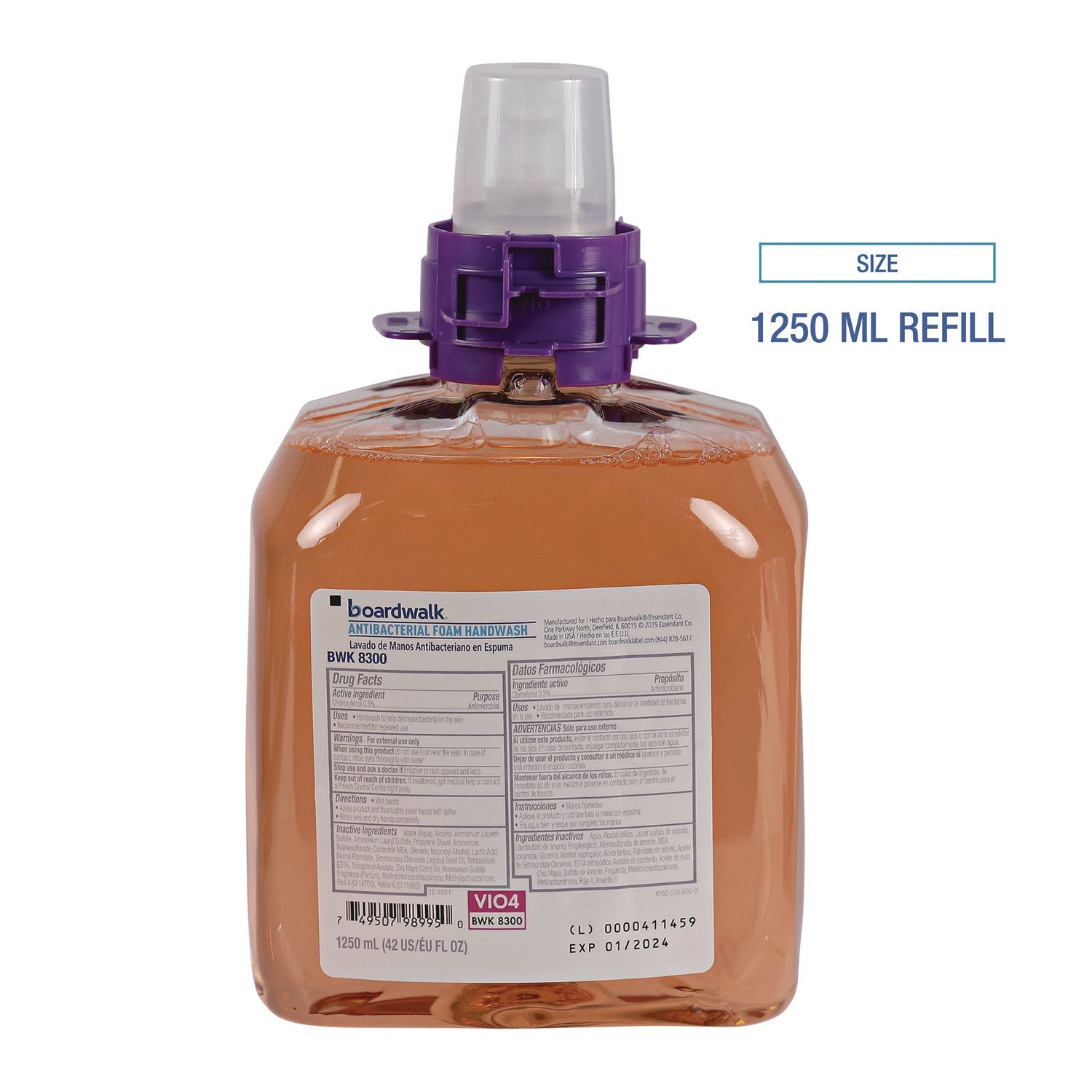 Boardwalk® Foam Antibacterial Handwash, Fresh Fruit Scent, 1,250 mL Refill, 4/Carton