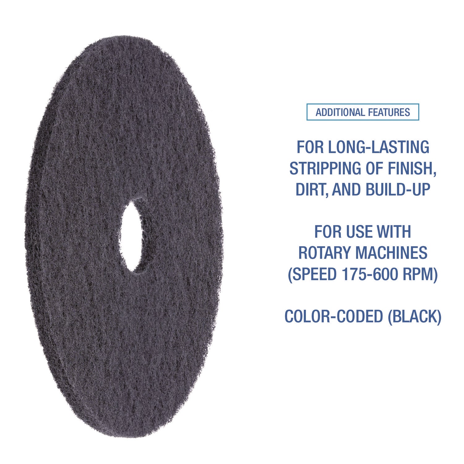 Boardwalk® Stripping Floor Pads, 15" Diameter, Black, 5/carton