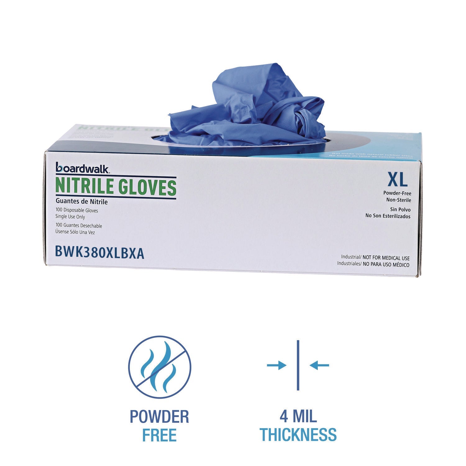 Boardwalk® Disposable General-Purpose Nitrile Gloves, X-Large, Blue, 4 mil, 1,000/Carton