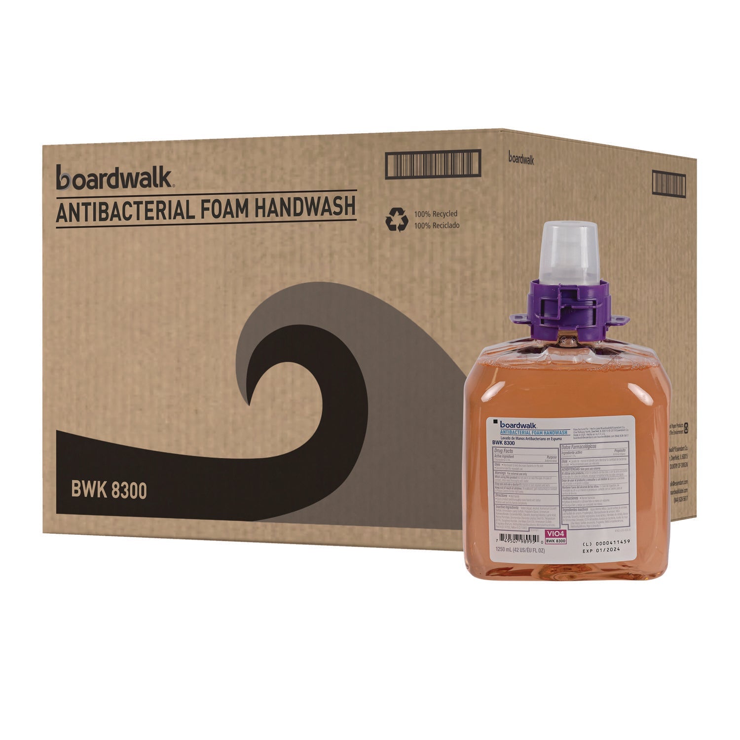 Boardwalk® Foam Antibacterial Handwash, Fresh Fruit Scent, 1,250 mL Refill, 4/Carton