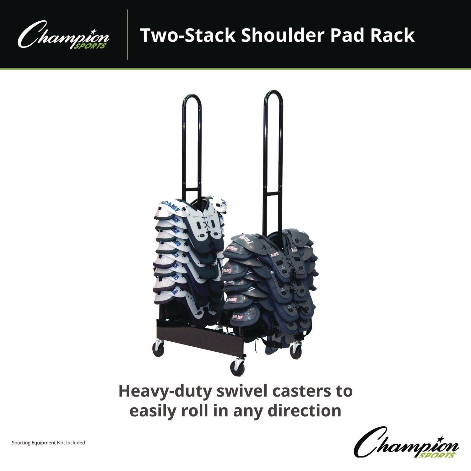 Champion Sports Mobile Two-Stack Shoulder Pad Rack, Metal, 176 lb Capacity, 24" x 30" x 69", Black - Bloom Skins