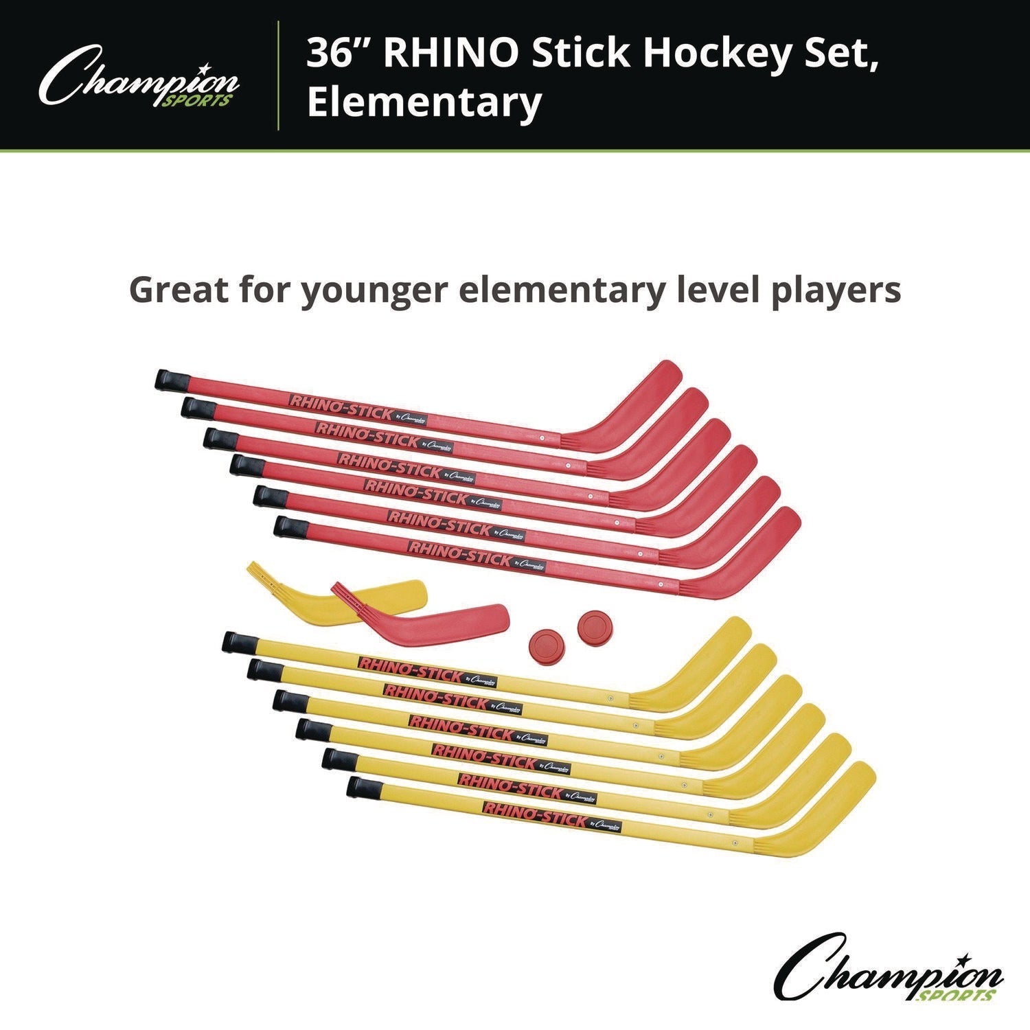 Champion Sports Indoor ABS Kids Hockey Set, 2 Pucks, 12 Sticks
