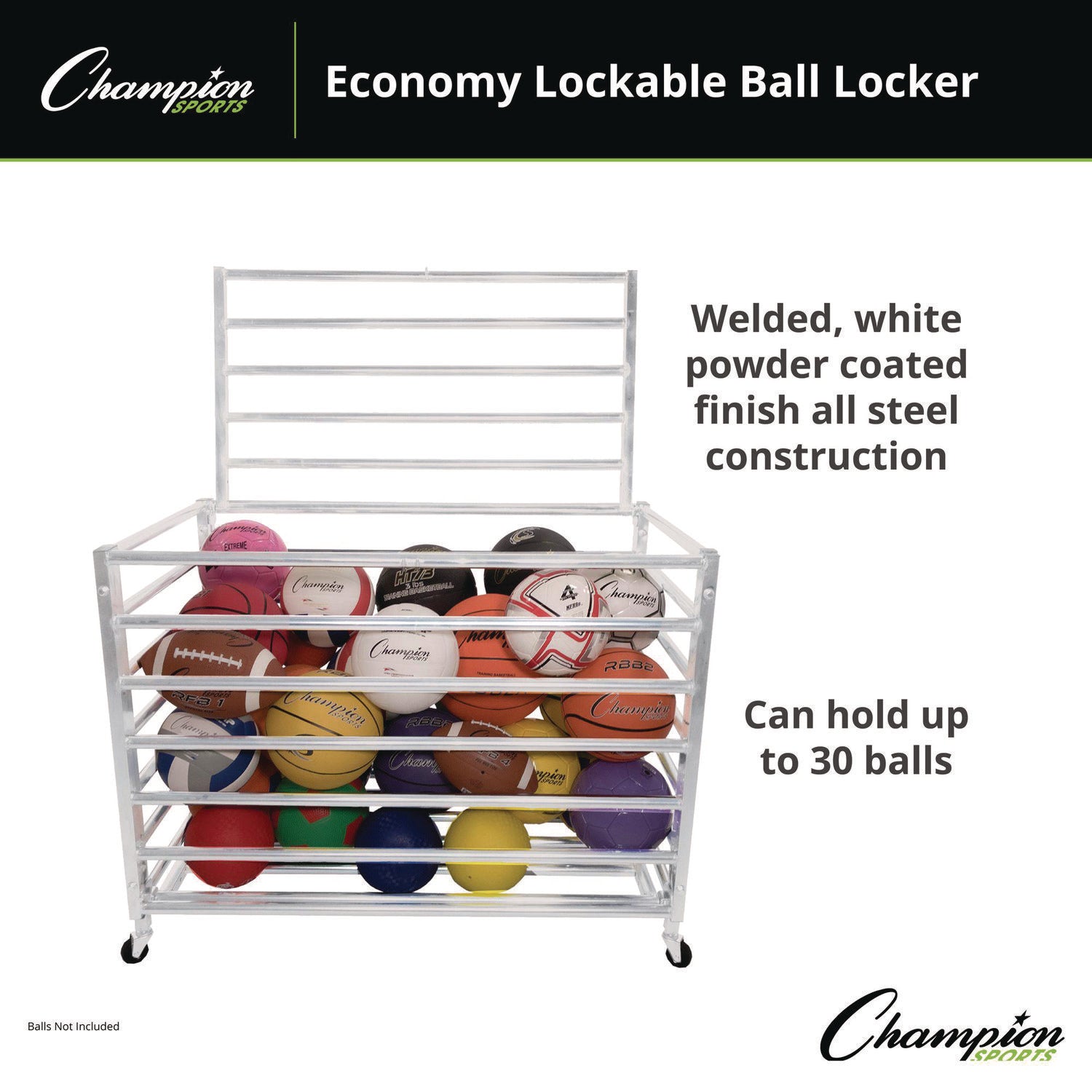 Champion Sports Economy Locking Ball Carrier, Metal, 264 lb Capacity, 23" x 45" x 32", White
