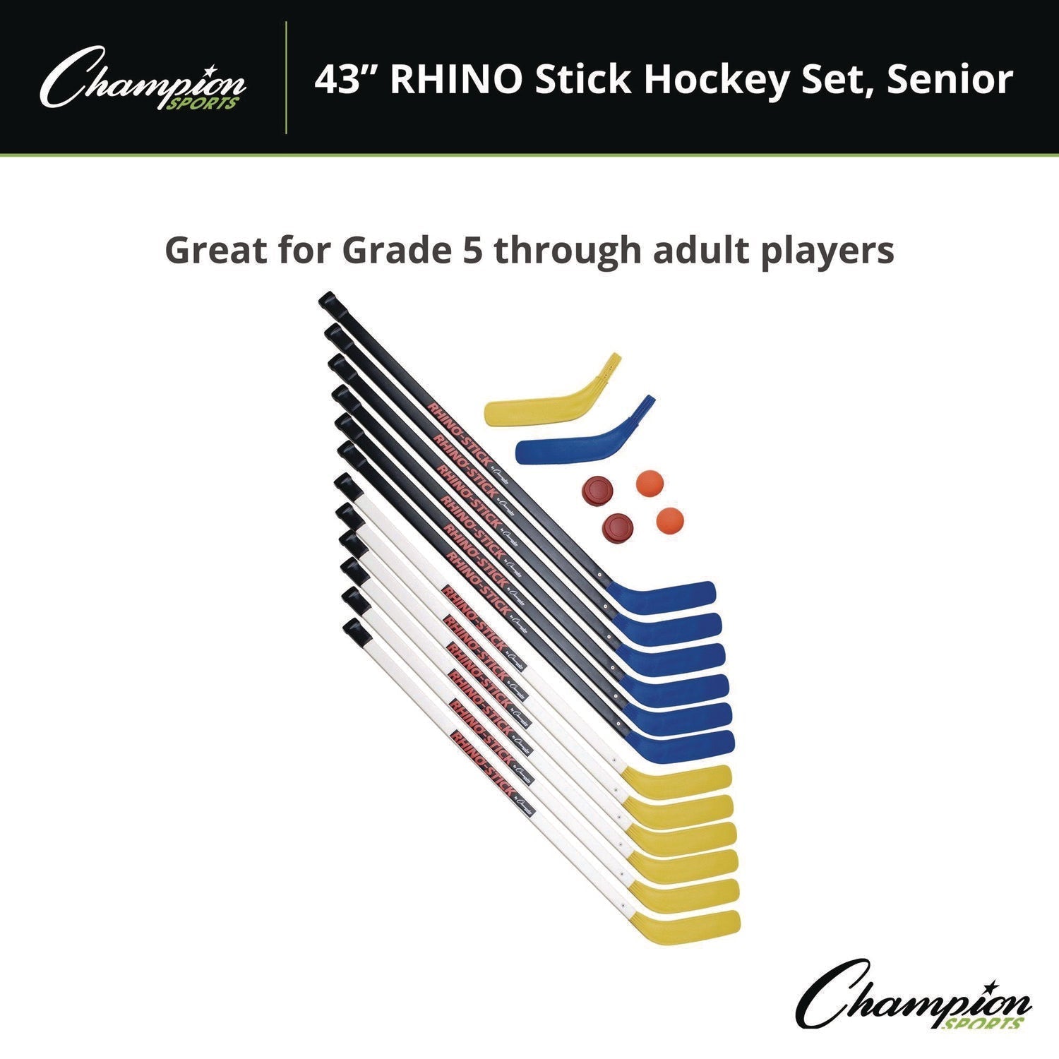 Champion Sports 43" Rhino Stick Hockey Set, 12 Sticks/2 Pucks/2 Balls/2 Extra Blades