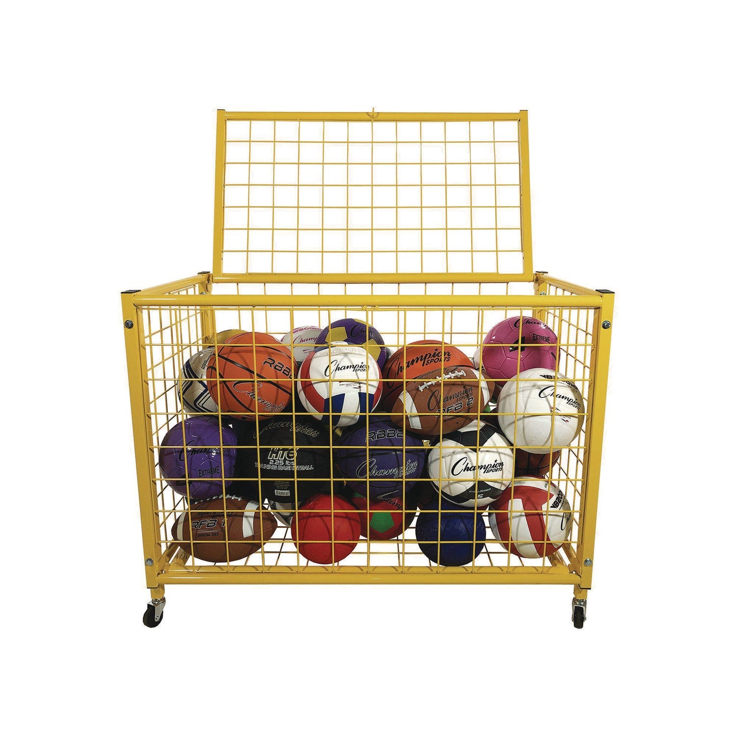 Champion Sports Full Size Lockable Ball Locker, Metal, 132 lb Capacity, 24 x 42 x 29.75, Yellow
