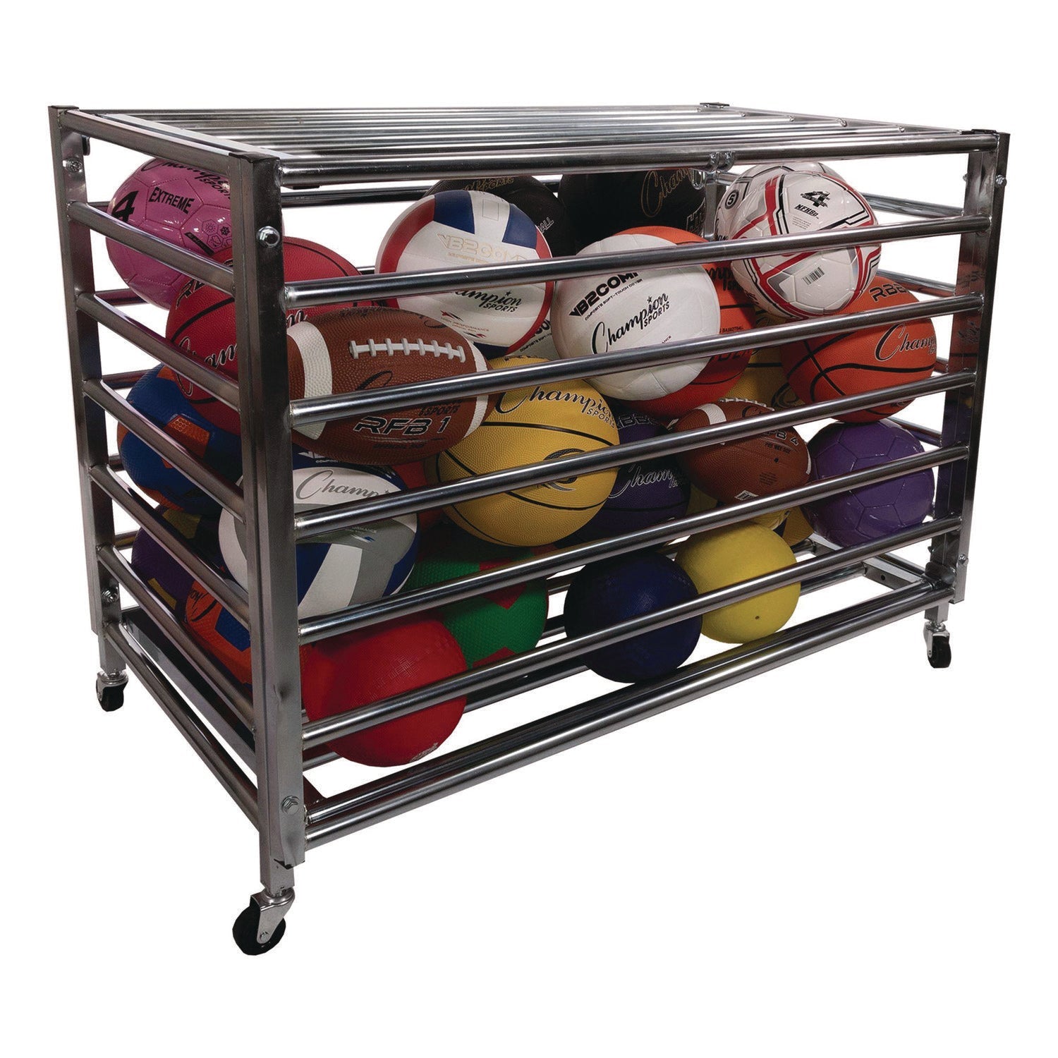 Champion Sports Heavy Duty Lockable Ball Locker, Metal, 132 lb Capacity, 24 x 42 x 30, High-Polish Black