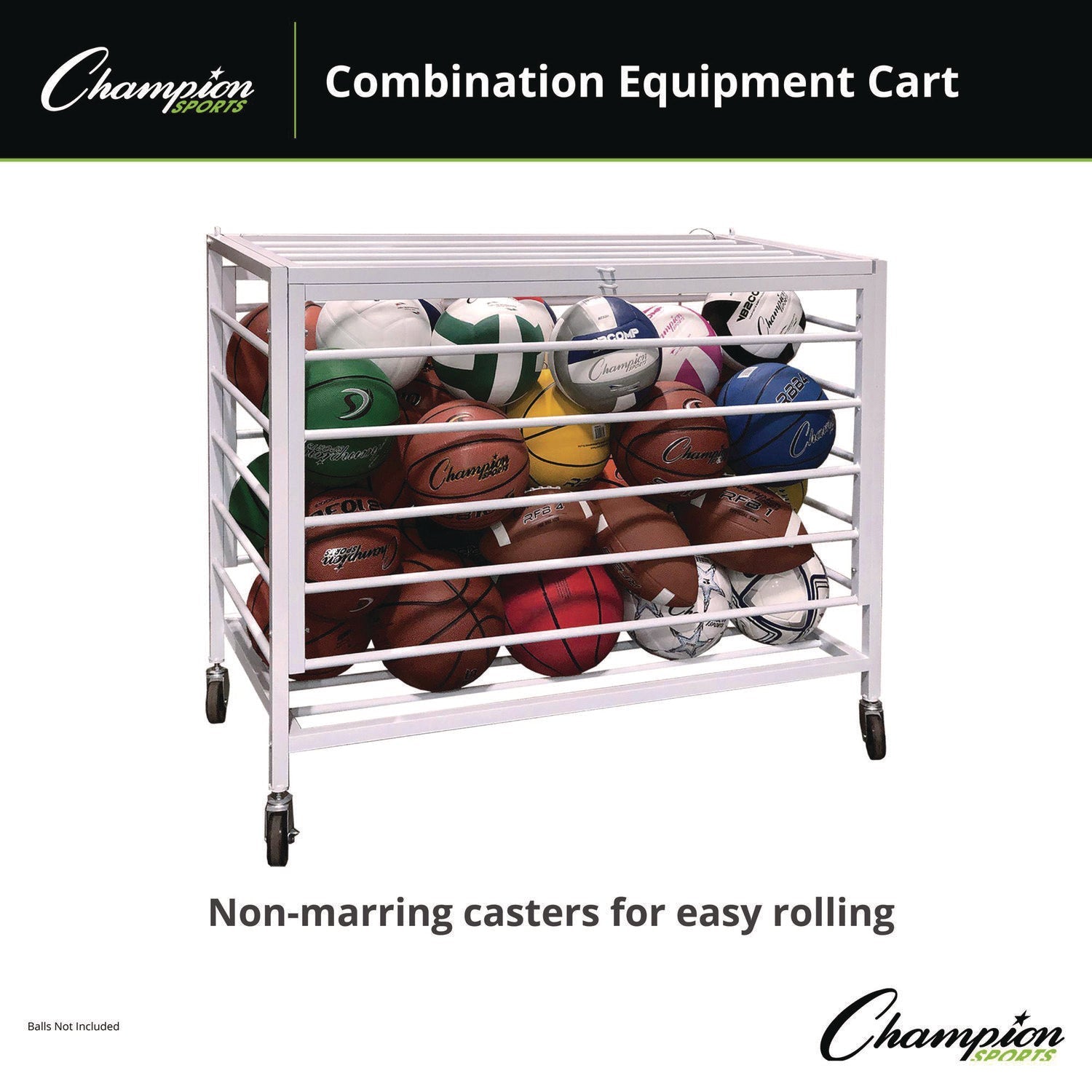 Champion Sports Economy Locking Ball Carrier, Metal, 264 lb Capacity, 23" x 45" x 32", White - Bloom Skins