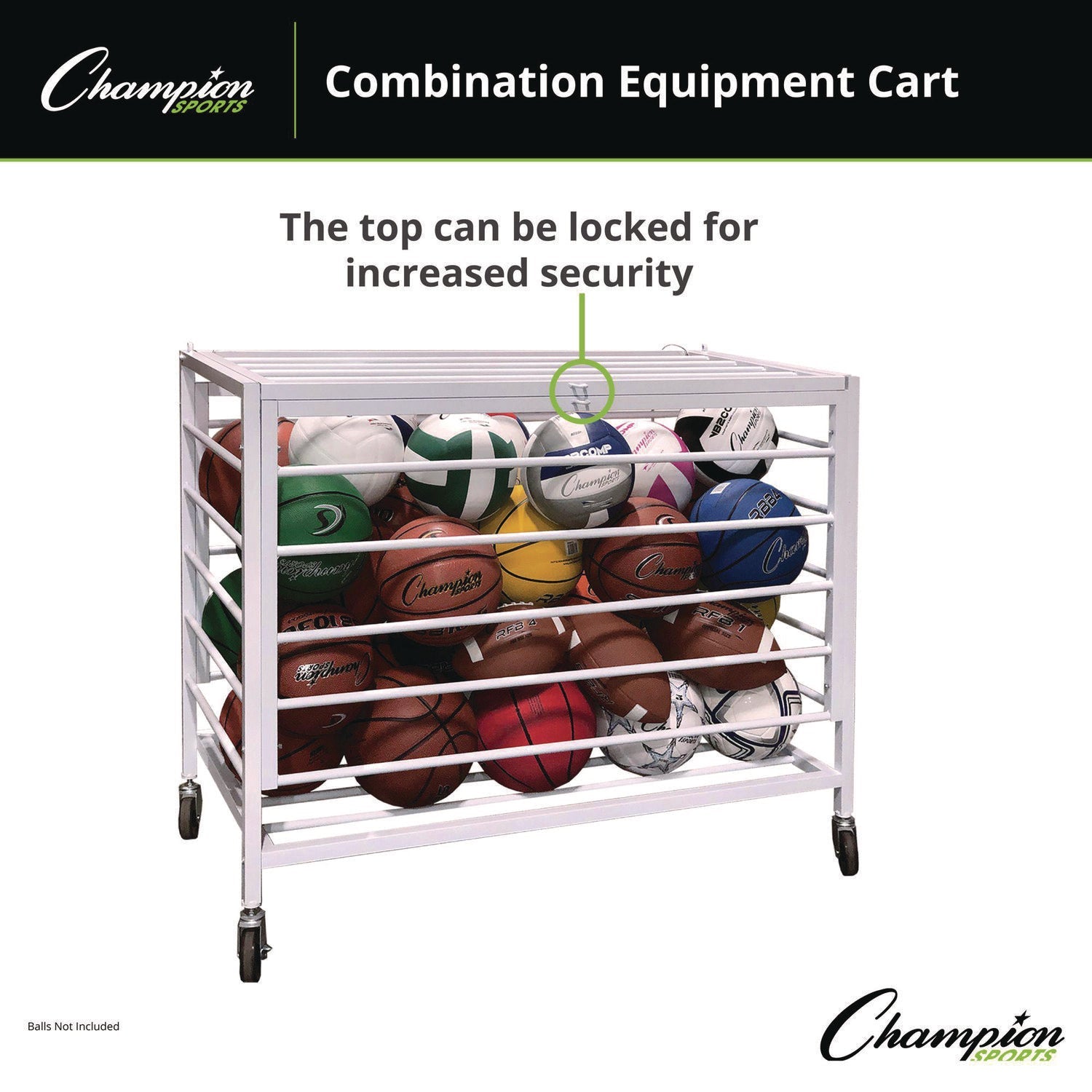 Champion Sports Economy Locking Ball Carrier, Metal, 264 lb Capacity, 23" x 45" x 32", White - Bloom Skins