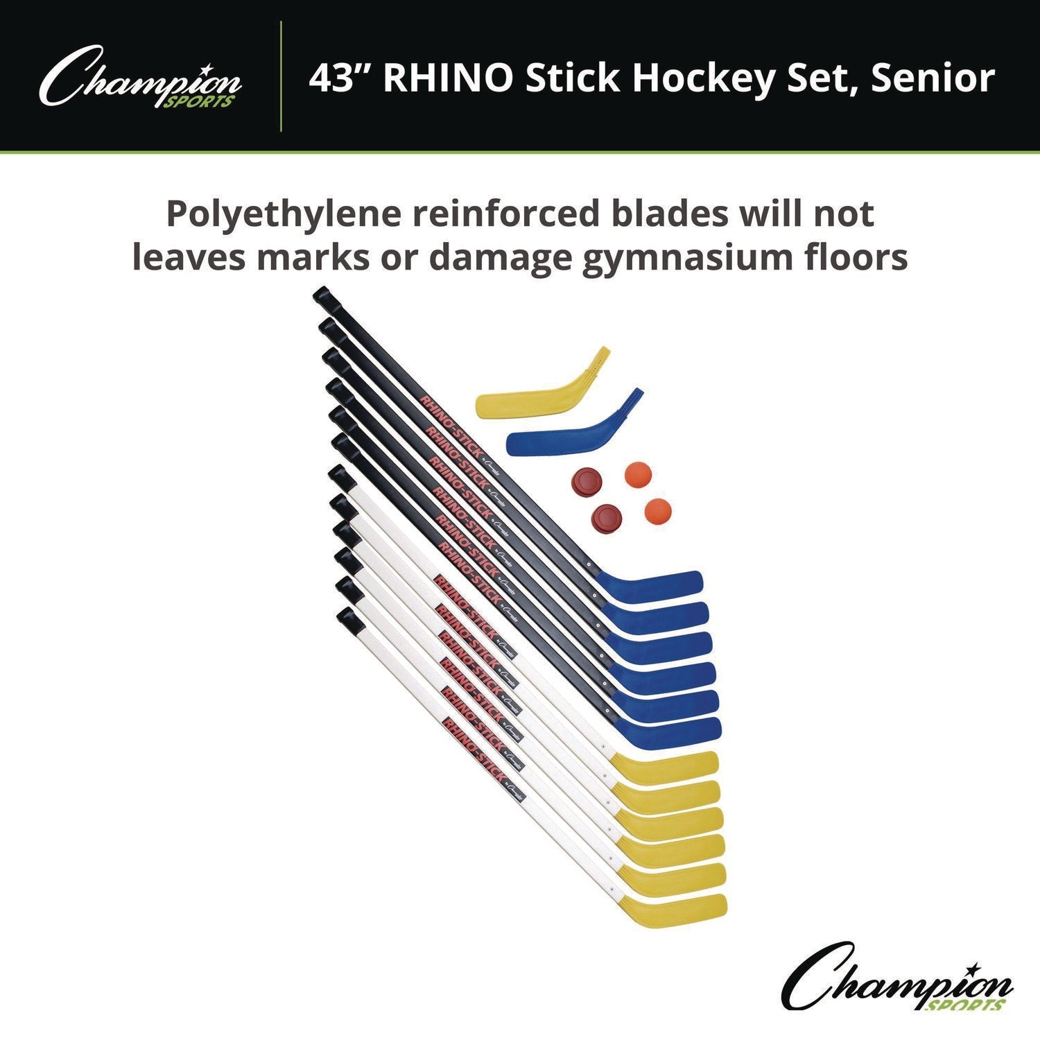 Champion Sports 43" Rhino Stick Hockey Set, 12 Sticks/2 Pucks/2 Balls/2 Extra Blades