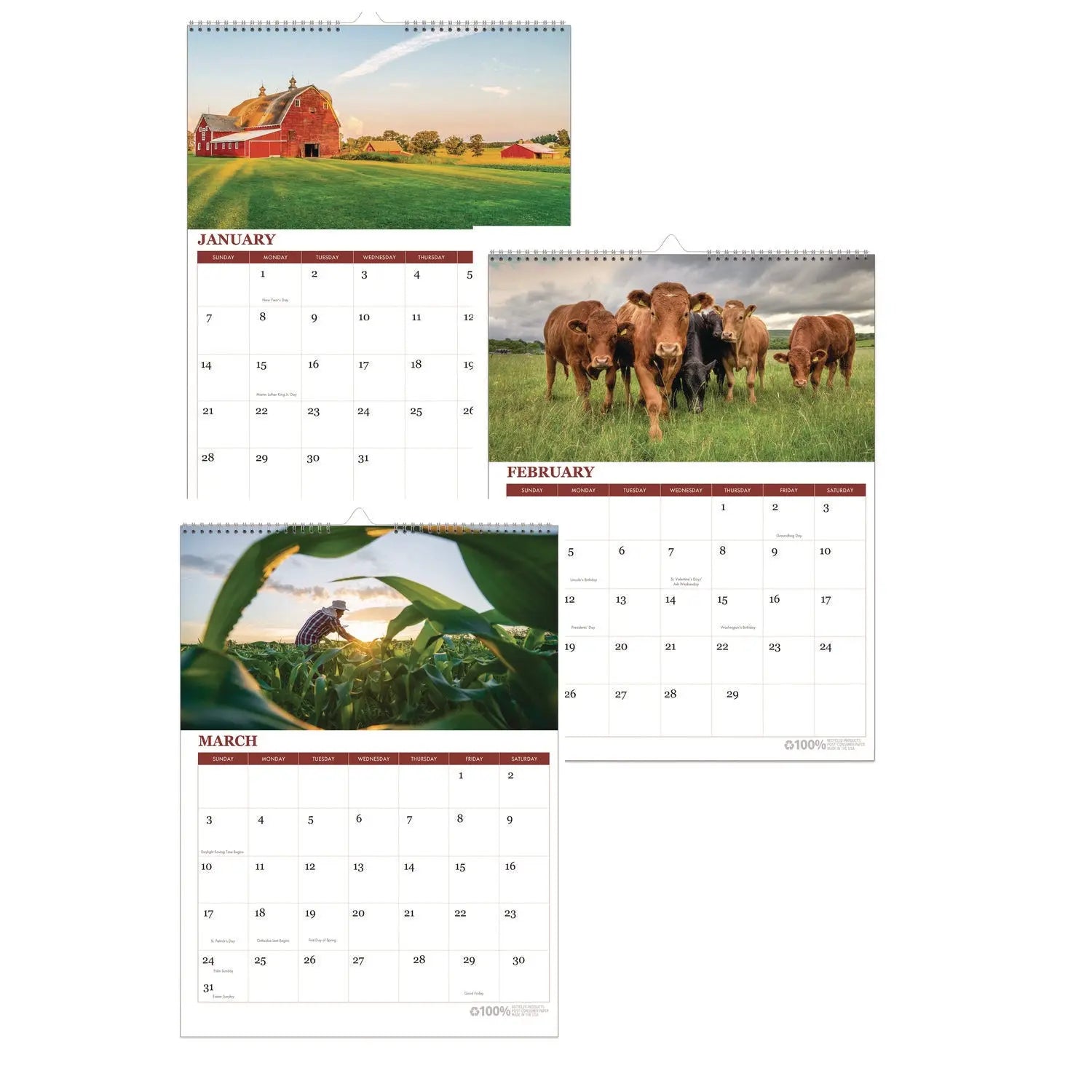 House of Doolittle™ 100% Recycled Farm Life Wall Calendar, 11 x 14, White/Multicolor Sheets, 12-Month (Jan-Dec): 2025