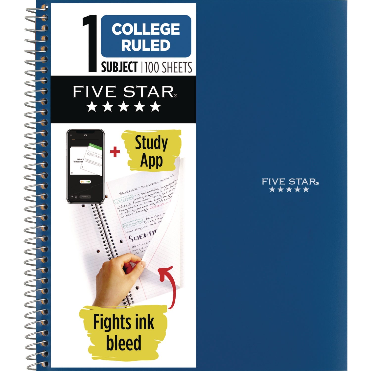 Five Star® Wirebound Notebook, 1 Subject, Medium/College Rule, Blue Cover, (100) 11 x 9.13 Sheets