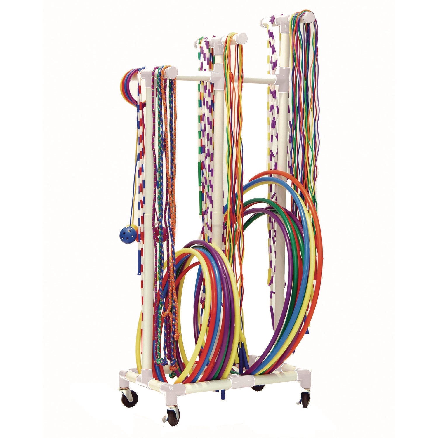 Champion Sports Jump Rope and Hoop Cart, Plastic, 19 x 28 x 69, White