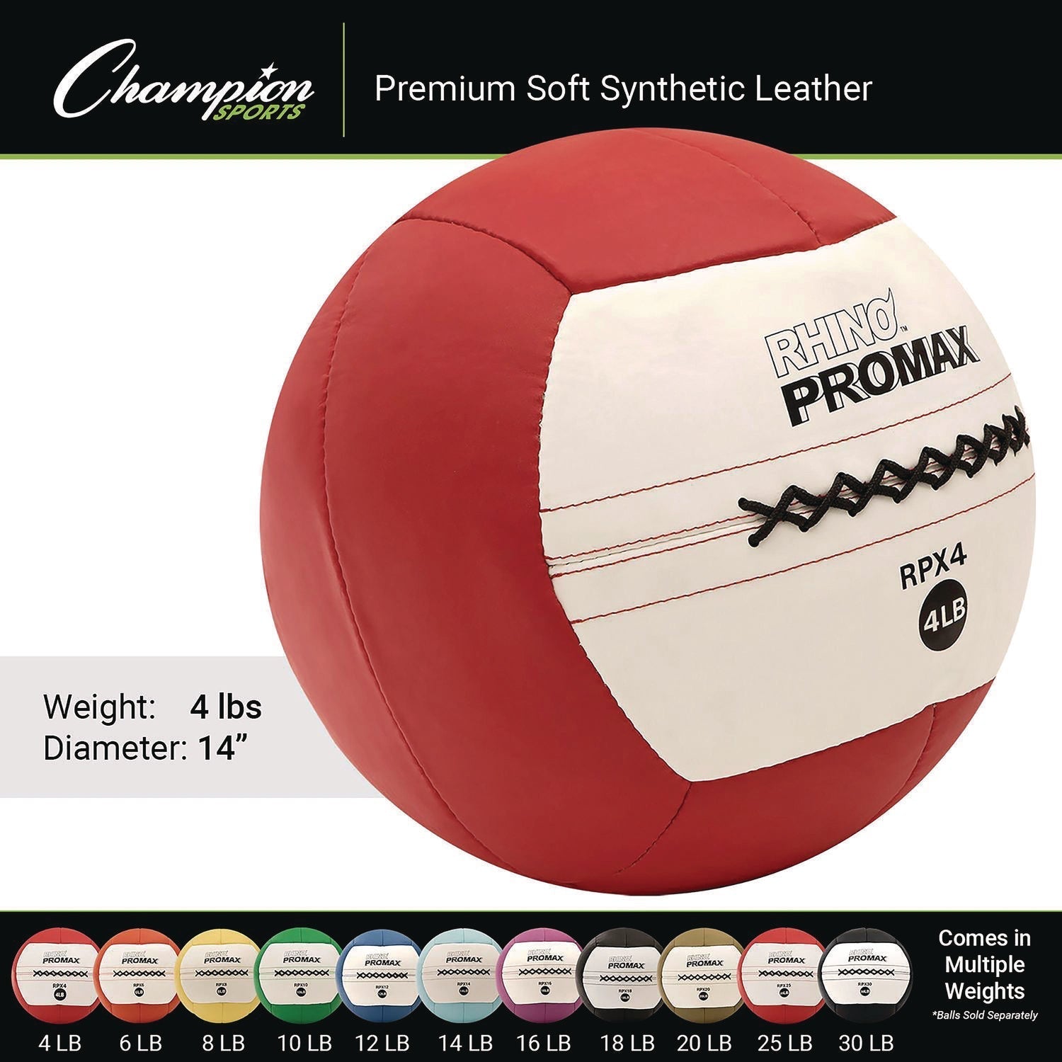 Champion Sports Rhino Promax Medicine Ball, 4 lb, Red