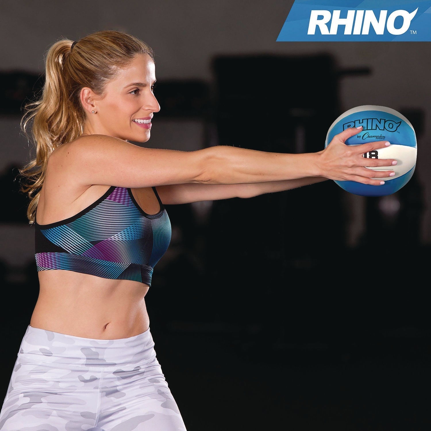 Champion Sports Rhino Leather Medicine Ball, 18 lb, Teal/White
