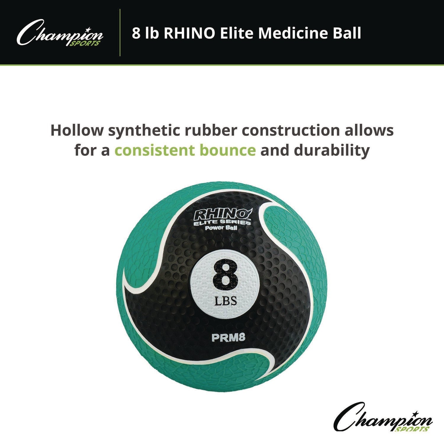 Champion Sports Rhino Elite Medicine Ball, 8 lb, Green