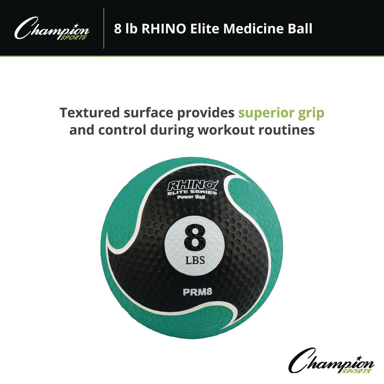 Champion Sports Rhino Elite Medicine Ball, 8 lb, Green