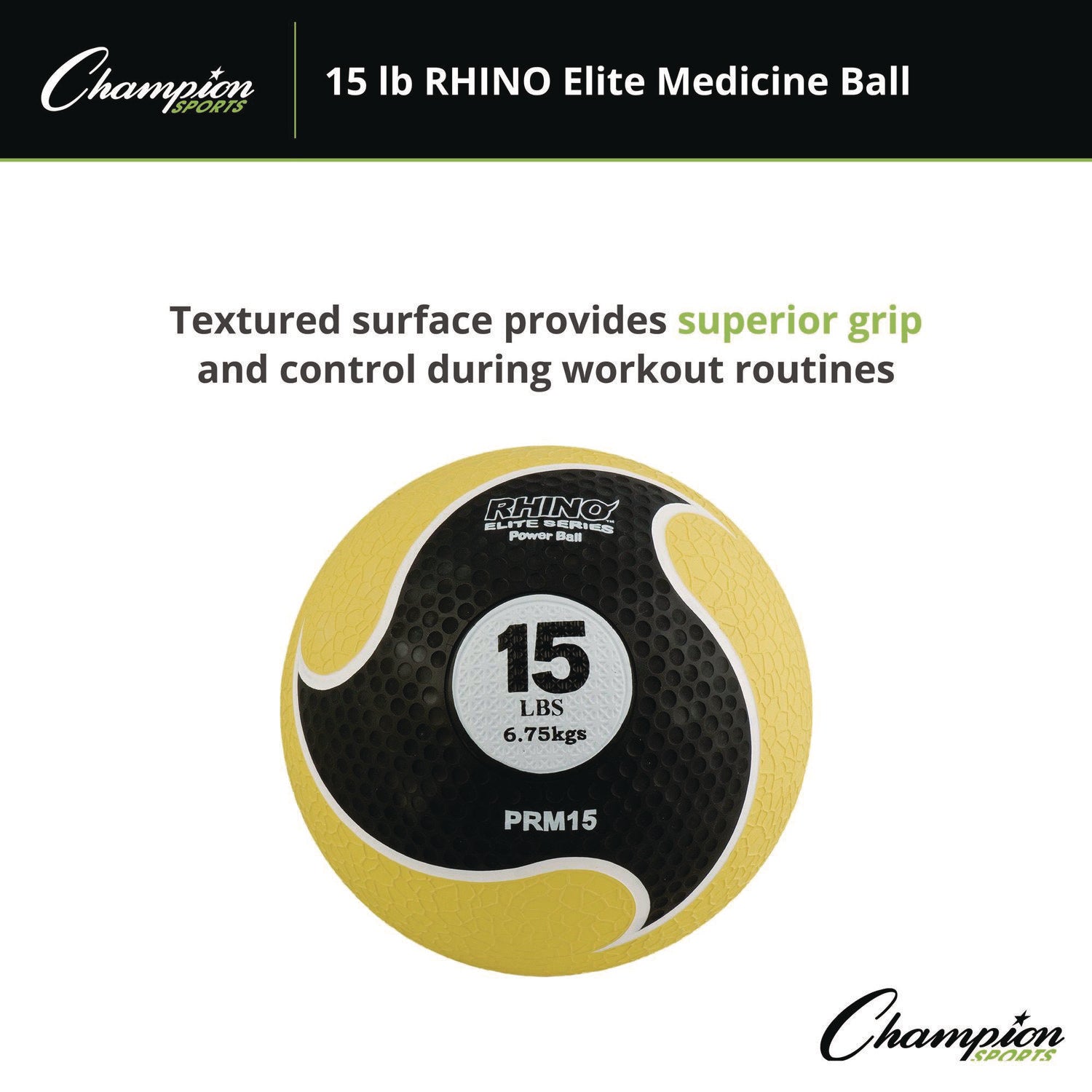 Champion Sports Rhino Elite Medicine Ball, 15 lb, Yellow
