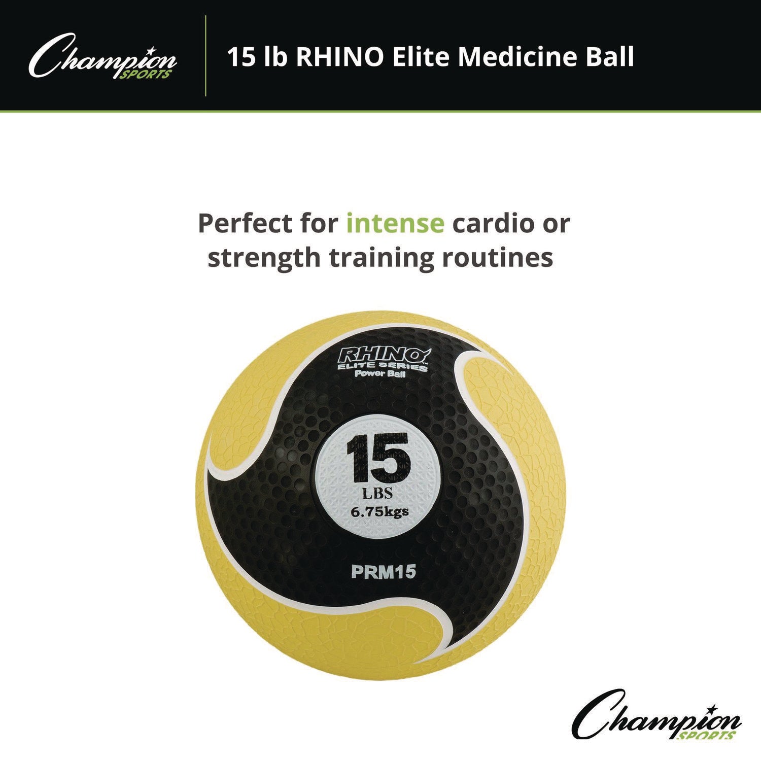 Champion Sports Rhino Elite Medicine Ball, 15 lb, Yellow