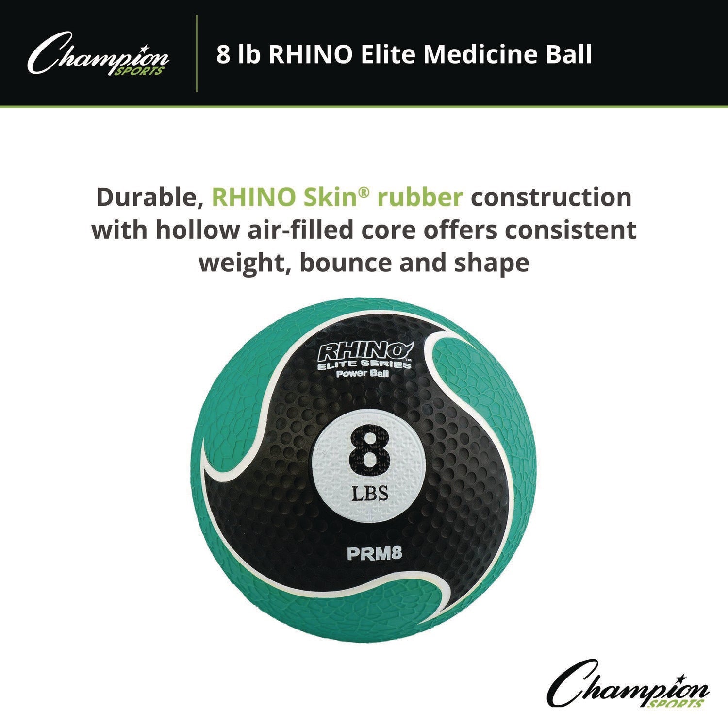 Champion Sports Rhino Elite Medicine Ball, 8 lb, Green