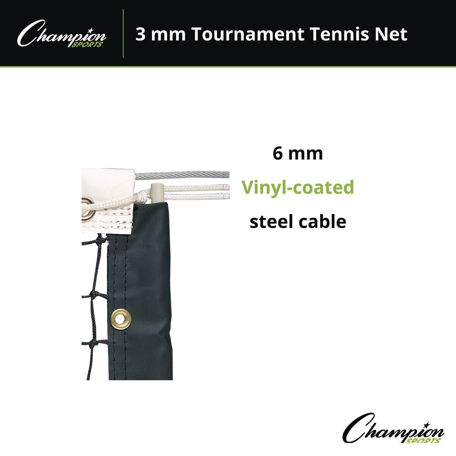 Champion Sports Tournament Tennis Net, 3 mm Braided Polyethylene, 42 ft x 3.5 ft,
