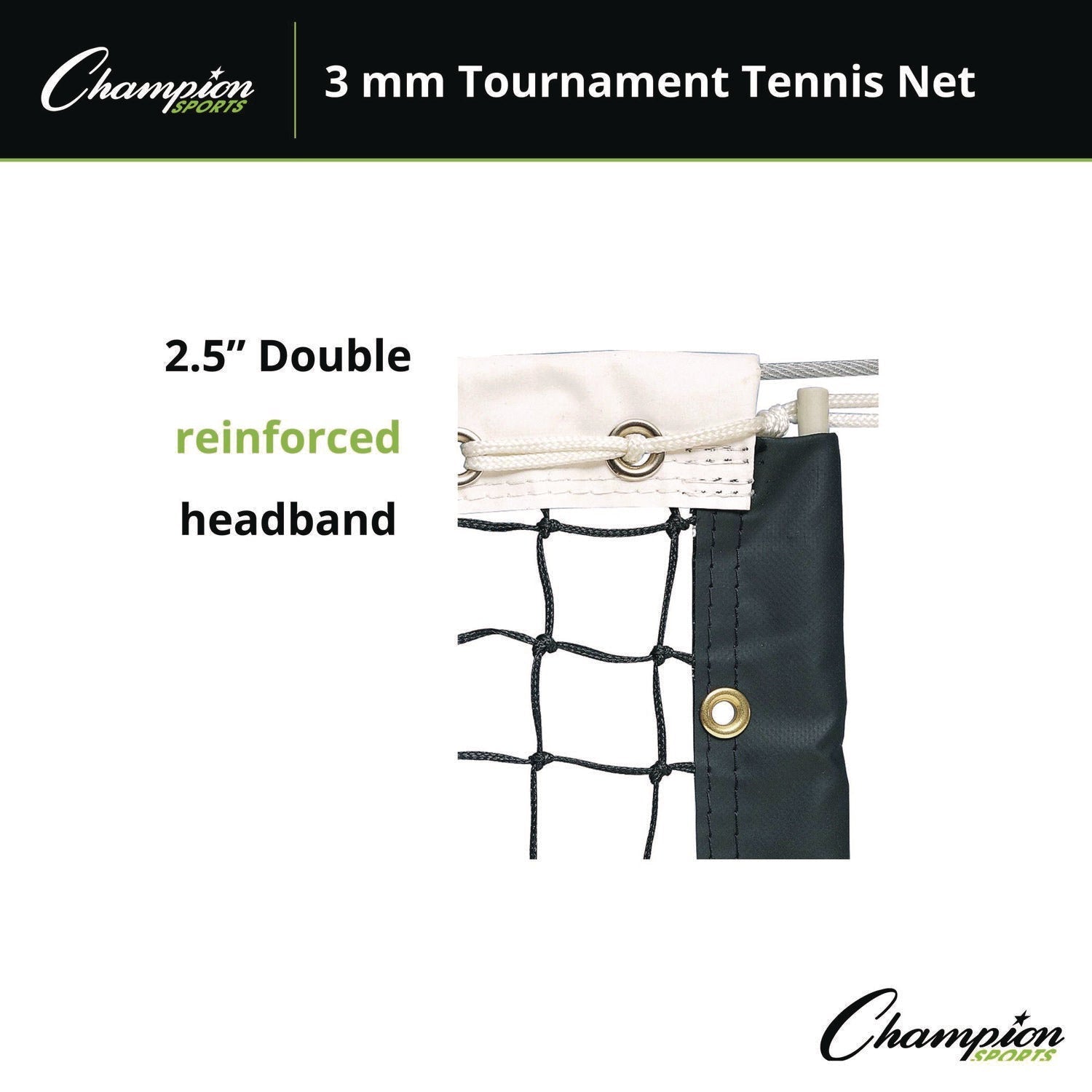 Champion Sports Tournament Tennis Net, 3 mm Braided Polyethylene, 42 ft x 3.5 ft,