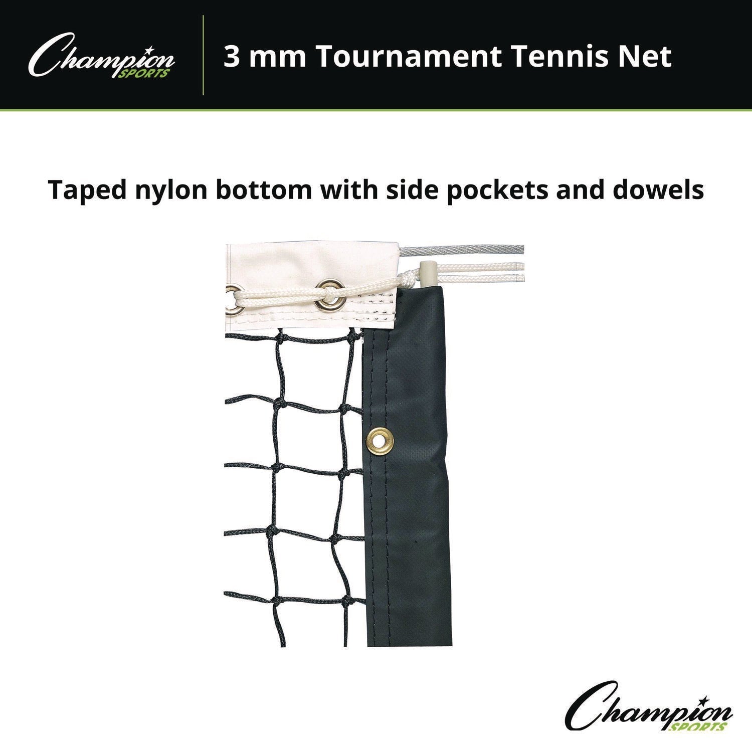 Champion Sports Tournament Tennis Net, 3 mm Braided Polyethylene, 42 ft x 3.5 ft,