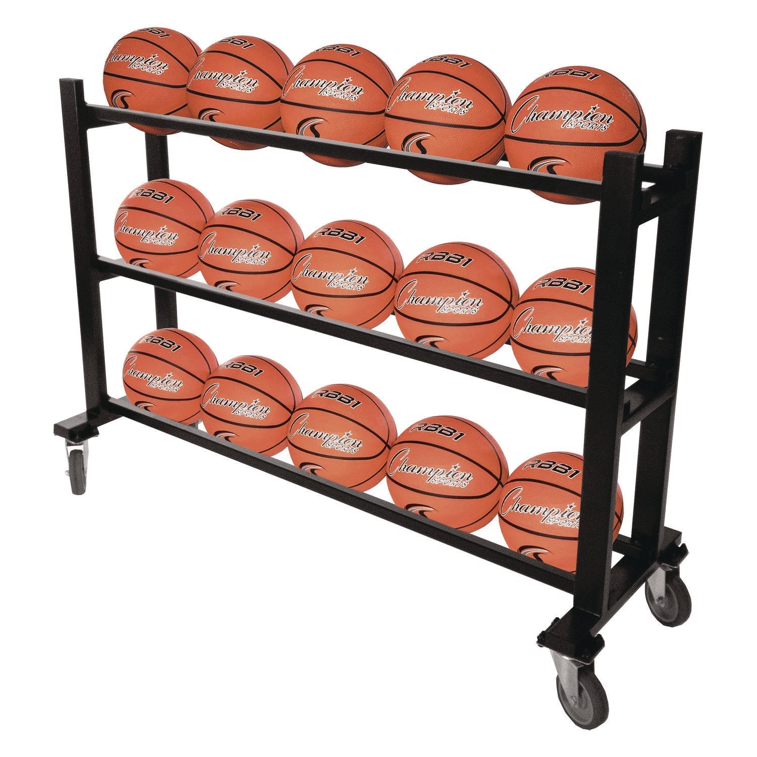 Champion Sports Deluxe Heavy-Duty Basketball Cart, Metal, 220 lb Capacity, 16 x 50.75 x 34.75, Black