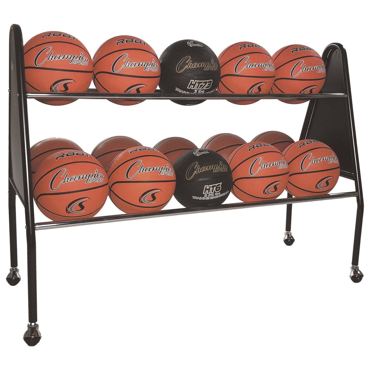 Champion Sports Heavy-Duty Ball Cart, Metal, 132 lb Capacity, 18 x 51 x 38, Black - Bloom Skins