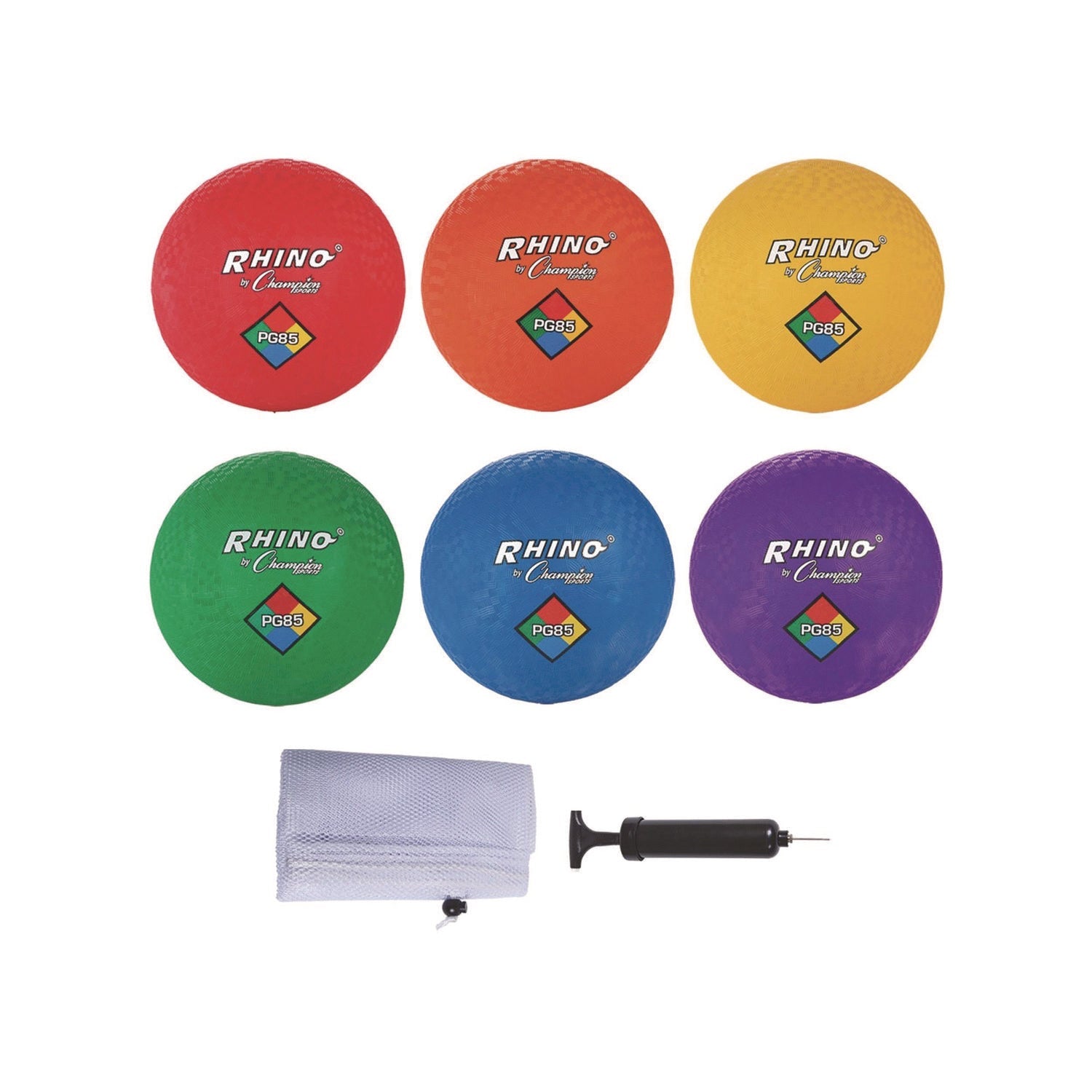 Champion Sports 8.5" Playground Ball Set with Pump, Assorted Colors, 6/Set