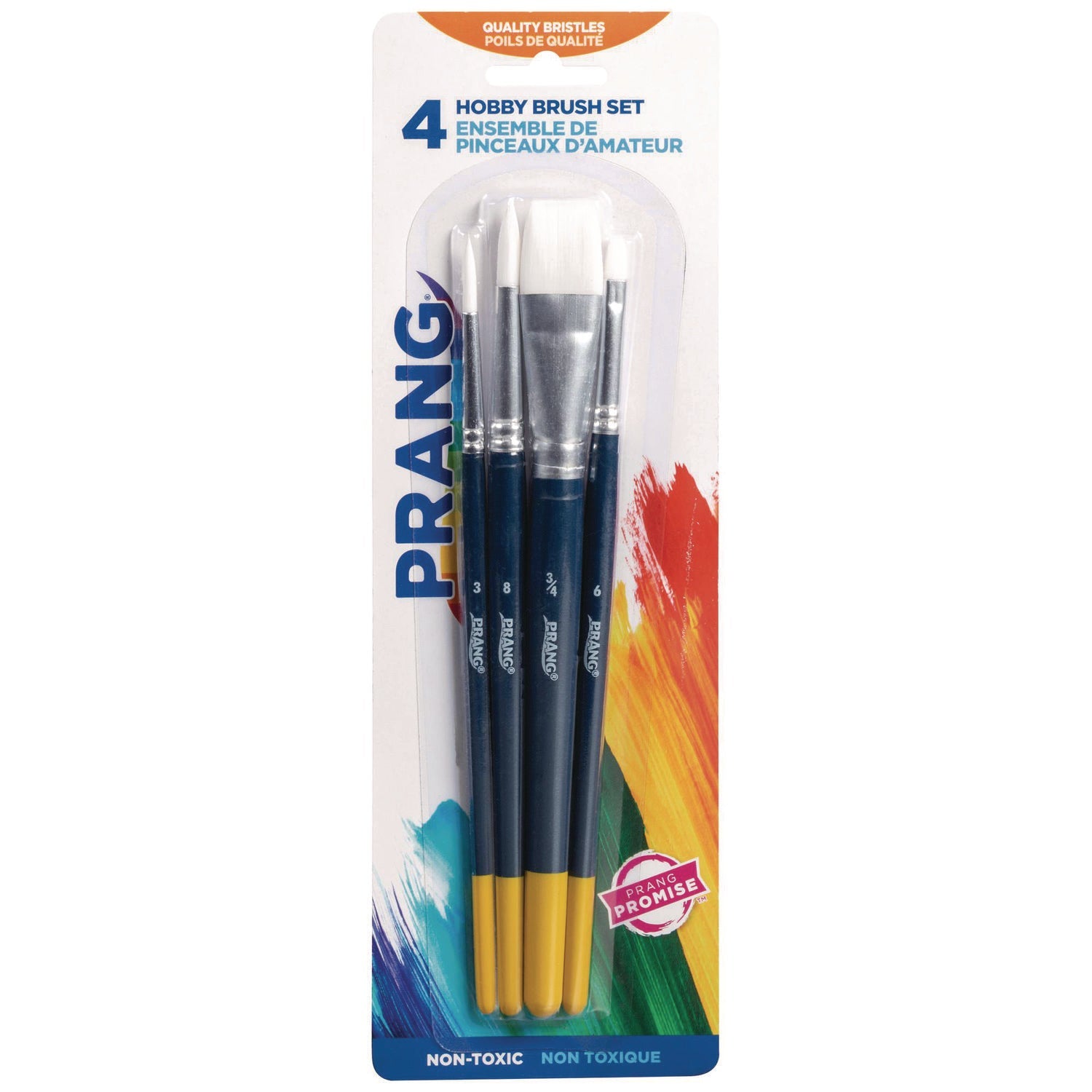 Prang® Hobby Four-Brush Set, Assorted, Synthetic, Flat; Round, 4/pack
