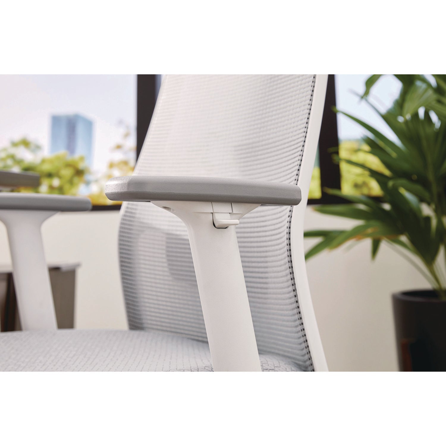 HON® Ignition 2.0 4-Way Stretch Mid-Back Mesh Task Chair, 17" to 21" Seat Height, Basalt Seat, Fog Back, Designer White Base - Bloom Skins