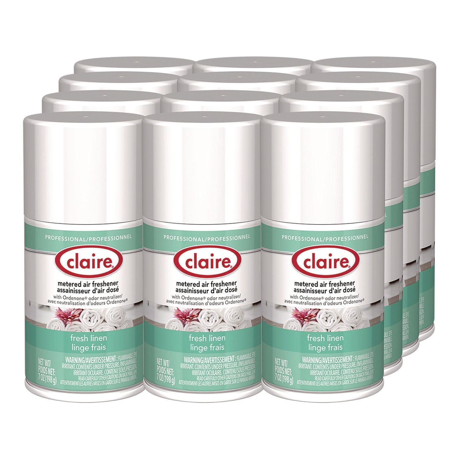 Claire® Metered Air Freshener, Fresh Linen, 11 oz Aerosol Spray, 12/Carton