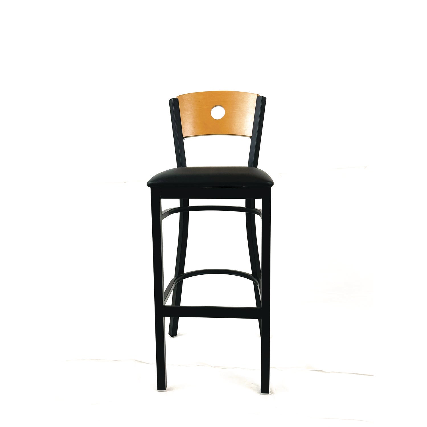 JMC Furniture Circle Series Barstool, Supports Up to 300 lb, 28.5" Seat Height, Black Seat, Natural Back, Black Base - Bloom Skins