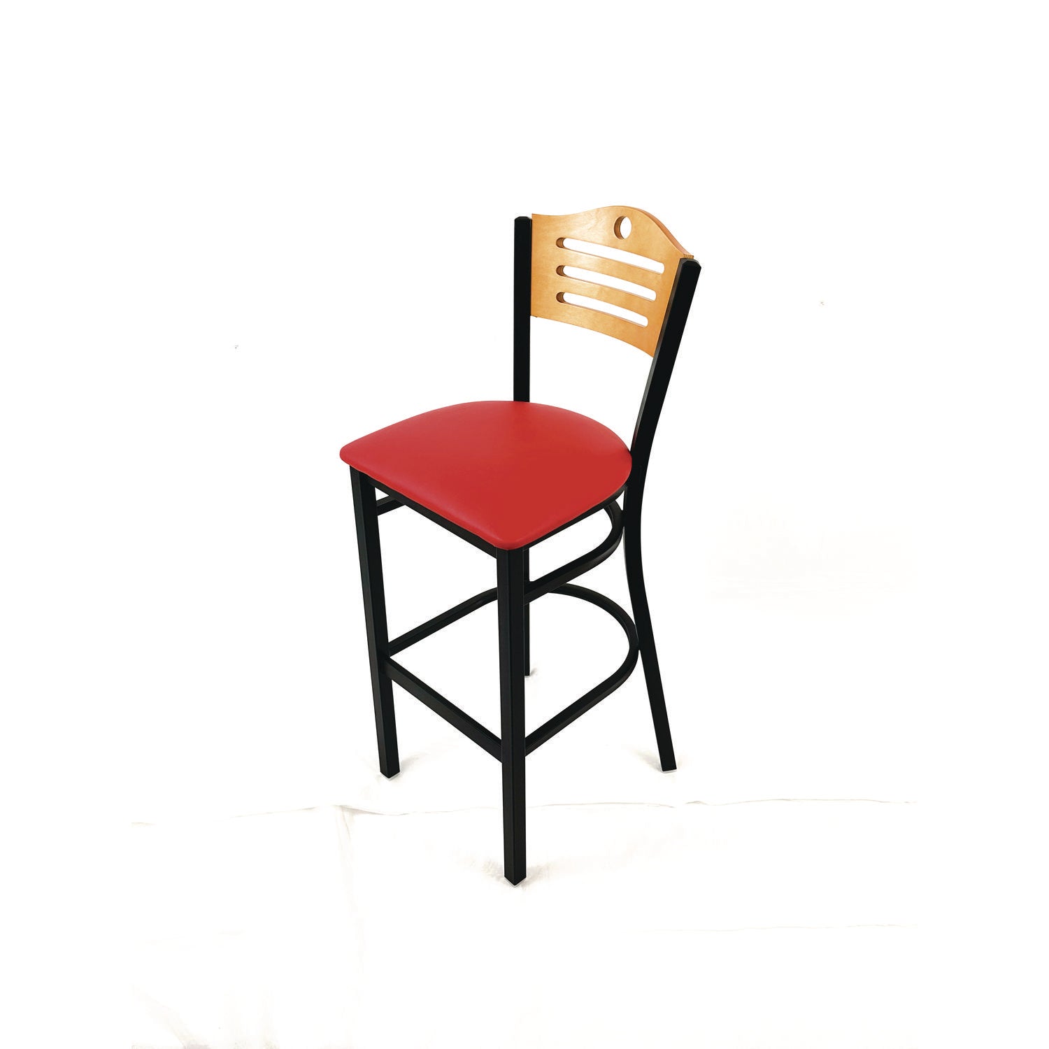 JMC Furniture Eagle Series Barstool, Supports Up to 300 lb, 28.5" Seat Height, Red Seat, Natural Back, Black Base - Bloom Skins