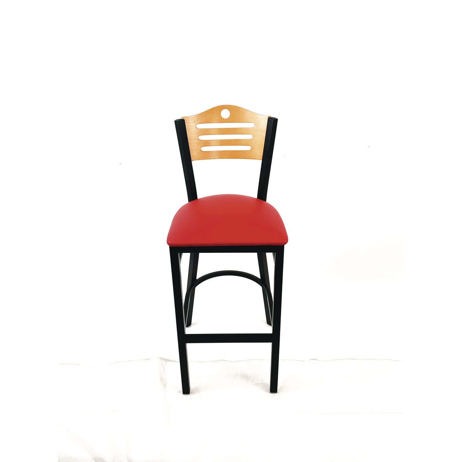 JMC Furniture Eagle Series Barstool, Supports Up to 300 lb, 28.5" Seat Height, Red Seat, Natural Back, Black Base - Bloom Skins