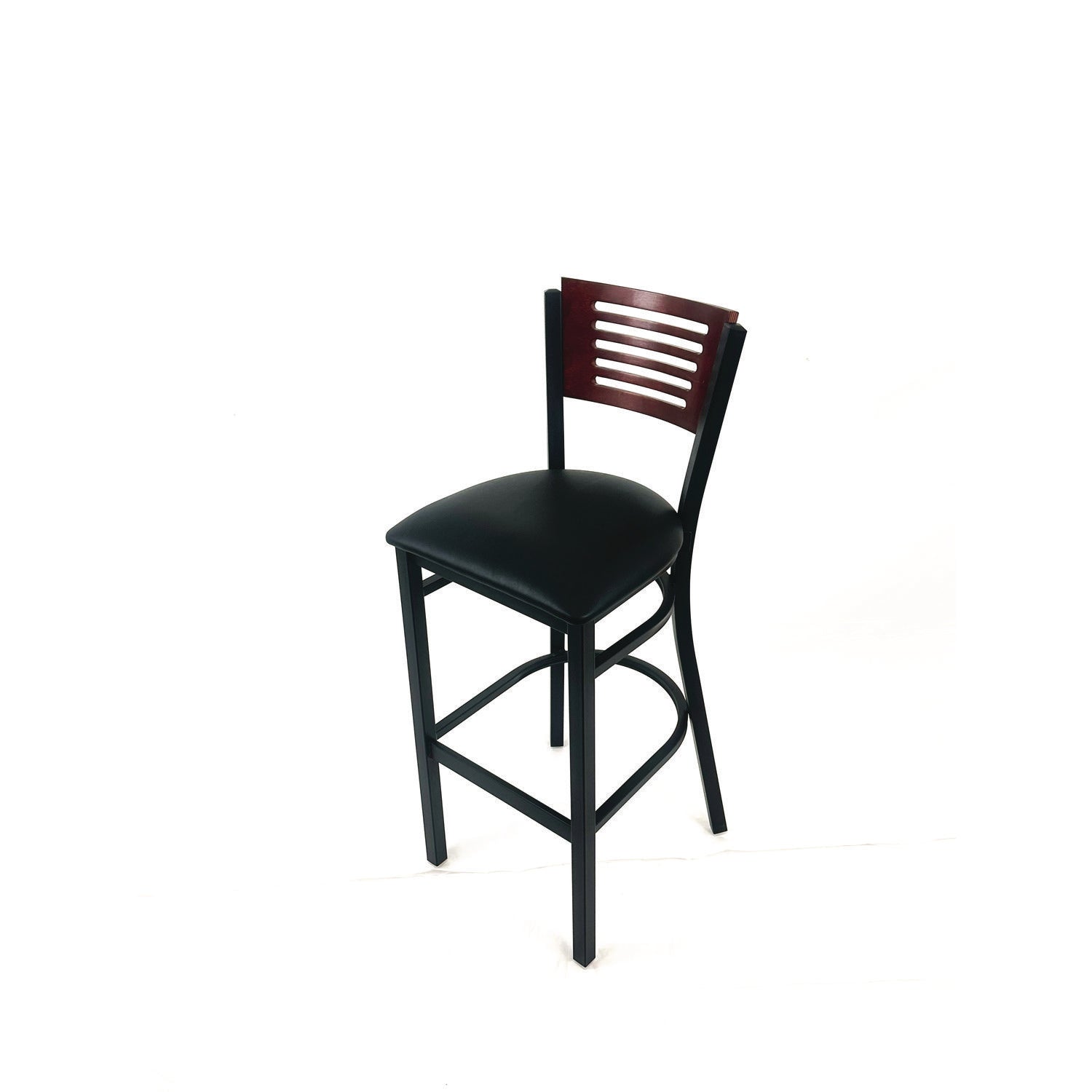 JMC Furniture Jones River Series Barstool, Supports Up to 300 lb, 28.5" Seat Height, Black Seat, Dark Mahogany Back, Black Base - Bloom Skins