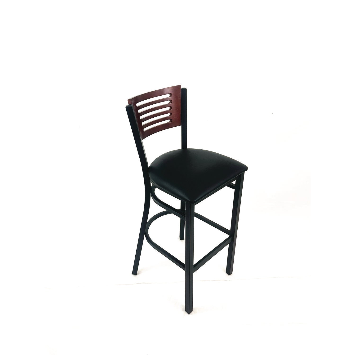 JMC Furniture Jones River Series Barstool, Supports Up to 300 lb, 28.5" Seat Height, Black Seat, Dark Mahogany Back, Black Base - Bloom Skins